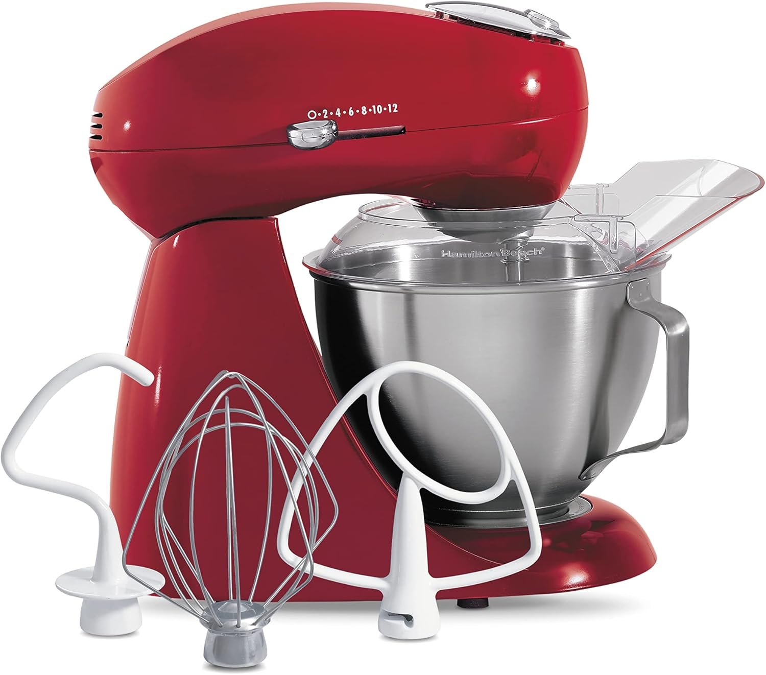 Hamilton Beach All-Metal 12-Speed Electric Stand Mixer, Tilt-Head, 4.5 Quarts, Pouring Shield, Red - Image 2
