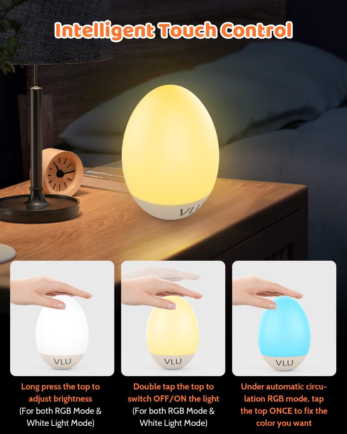 VLU Night Light for Kids, LED Night Light, Dimmable & Rechargeable Night Light with Multi-Color & Tumbler, Egg Night Light for Baby Nursery & Breastfeeding, Eye Caring - Image 7