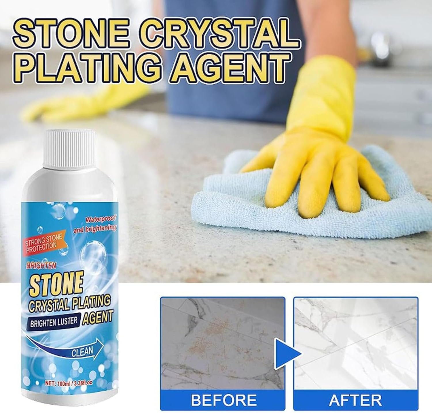 Stone Stain Remover Cleaner,Stone Crystal Plating Agent,Stone Crystal Plating Brighten Luster Agent Clean,Stone Cleaner Polishes for Kitchen,Repair, Cleaning, Stains, Brightener (2 Pcs) - Image 2