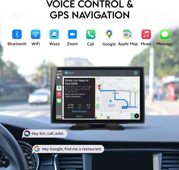 [NEW 2025] Portable Wireless Apple Carplay & Android Auto | 4K Dash Cam, 9" Touch Screen | Car Stereo Car Accessories | 1080p Backup Camera | Dual Bluetooth, Car Adapter Speaker Mirror Link/AUX/FM/GPS - Image 4