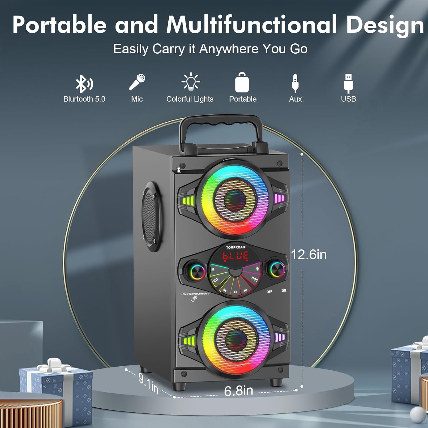 Bluetooth Speakers, 60W Portable Wireless Loud Outdoor Home Party Bluetooth Speaker with Subwoofer, FM Radio, LED Colorful Lights, Microphone, Remote and Big Powerful Stereo Deep Bass Sound Boombox - Image 3