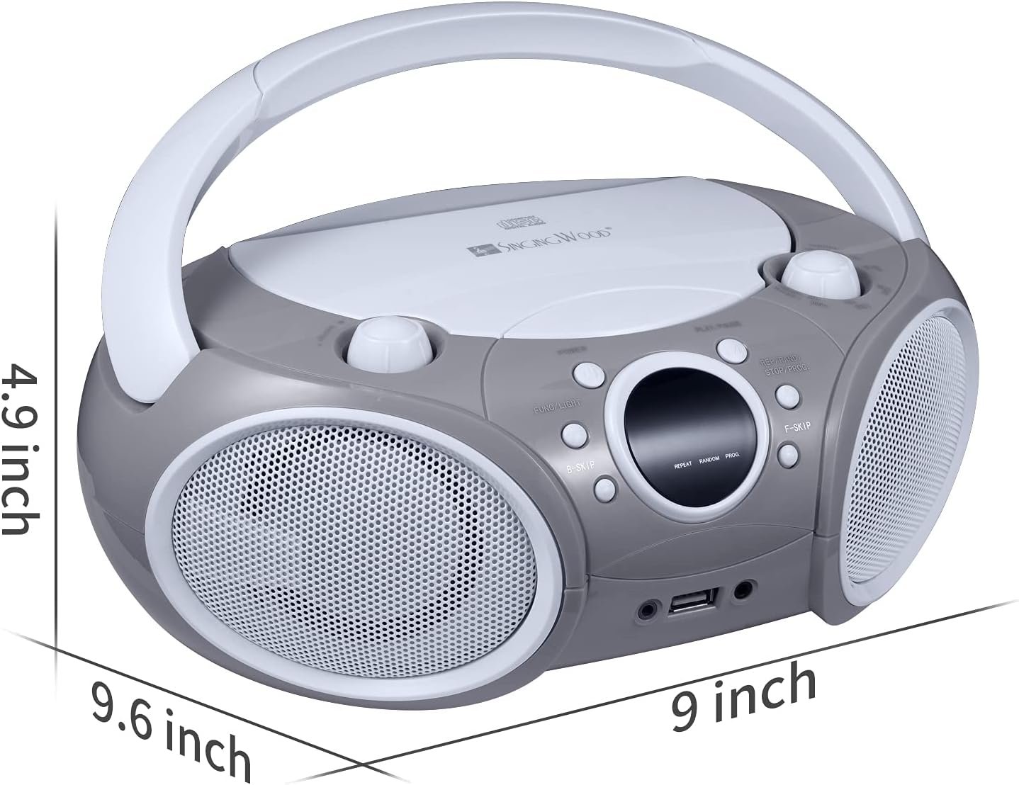SINGING WOOD 030BTL CD/CD-R/CD-RW Boombox Portable/w Bluetooth, USB, AM/FM Radio, AUX-Input, Headset Jack, Foldable Carrying Handle and LED Light (Space Grey) - Image 5
