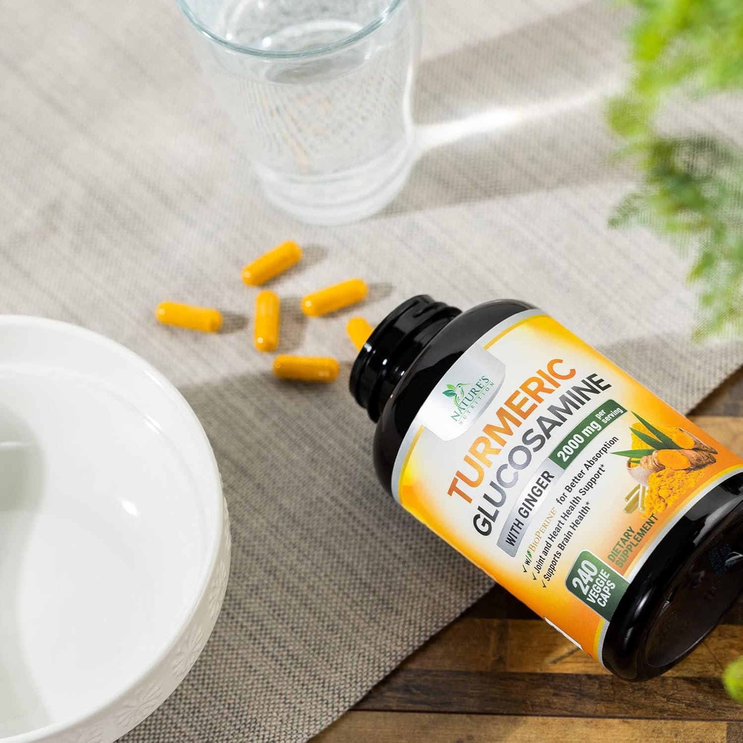 Turmeric Curcumin with BioPerine, Ginger & Glucosamine 95% Curcuminoids 2000mg Black Pepper for Max Absorption Joint Support, Nature's Tumeric Herbal Extract Supplement, Vegan, Non-GMO - 240 Capsules - Image 10