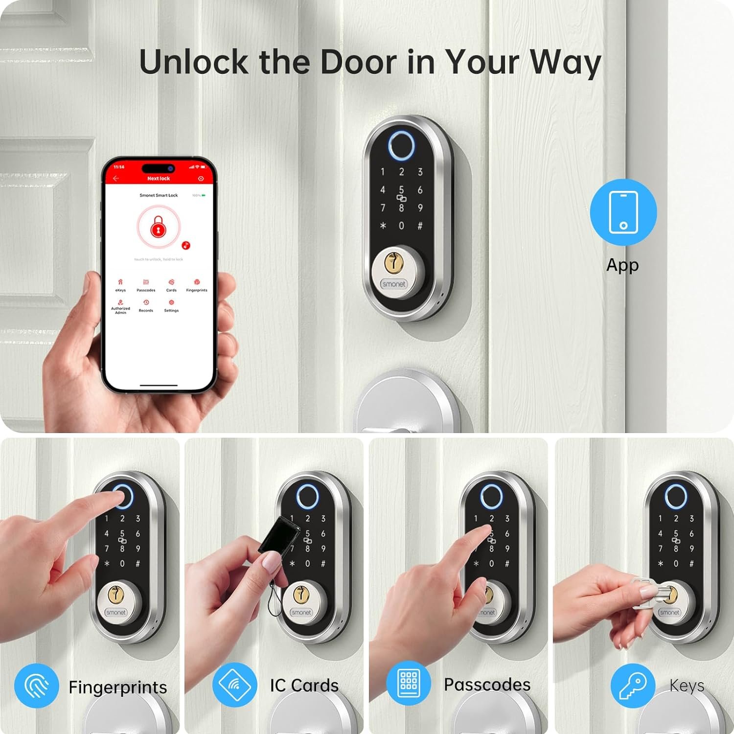 Smart Deadbolt, SMONET Fingerprint Electronic Deadbolt Door Lock with Keypad-Bluetooth Keyless Entry Keypad Smart Deadbolt App Control, Ekeys Sharing, App Monitoring Auto Lock for Homes and Hotel - Image 4