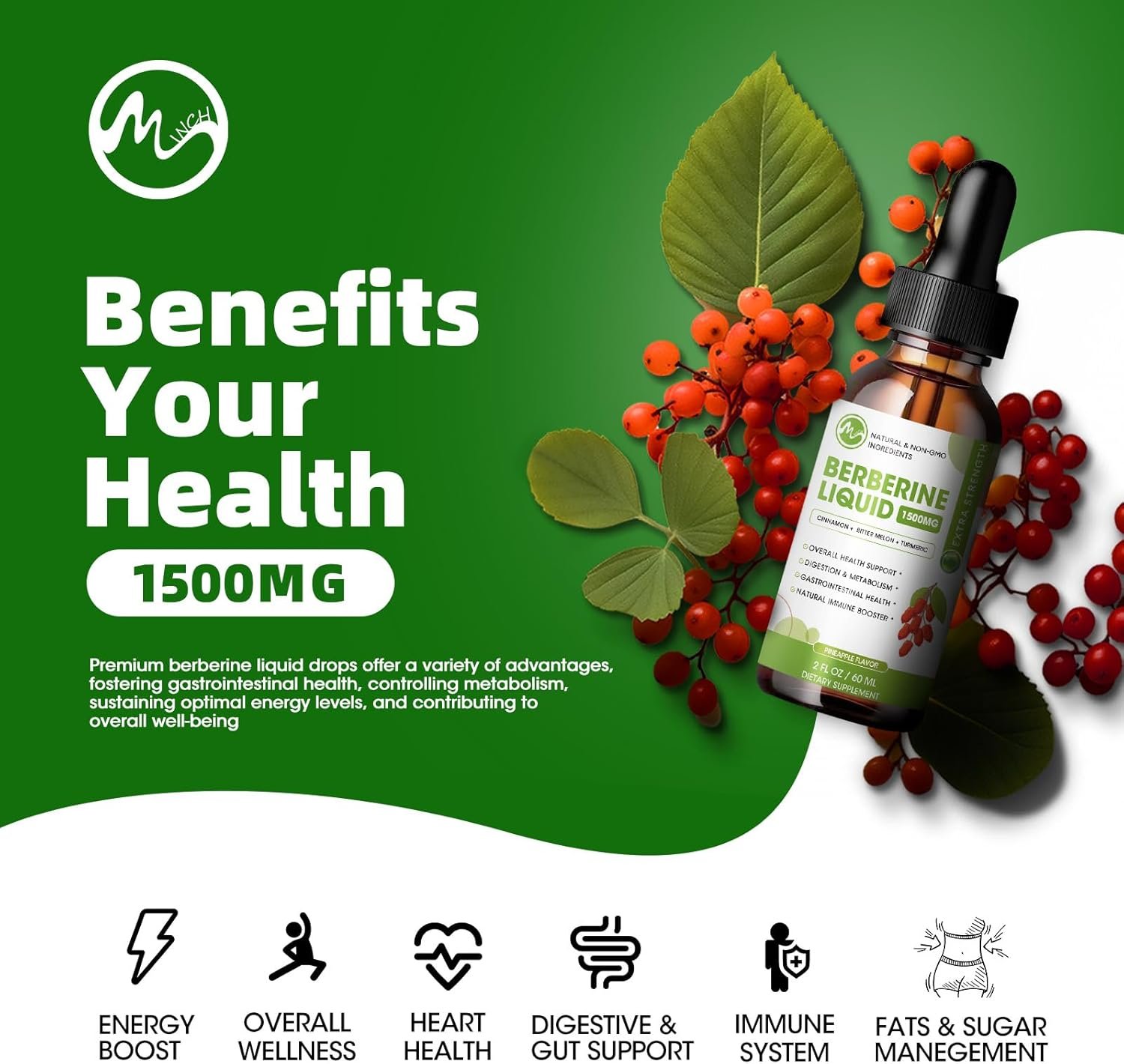 Berberine Supplement Liquid Drops, Berberine 1500mg with Ceylon Cinnamon, Turmeric, Resveratrol, Bitter Melon, & More-10X Extra Strength Vegan Supplement, Supports Immune System & Digestive System - Image 7