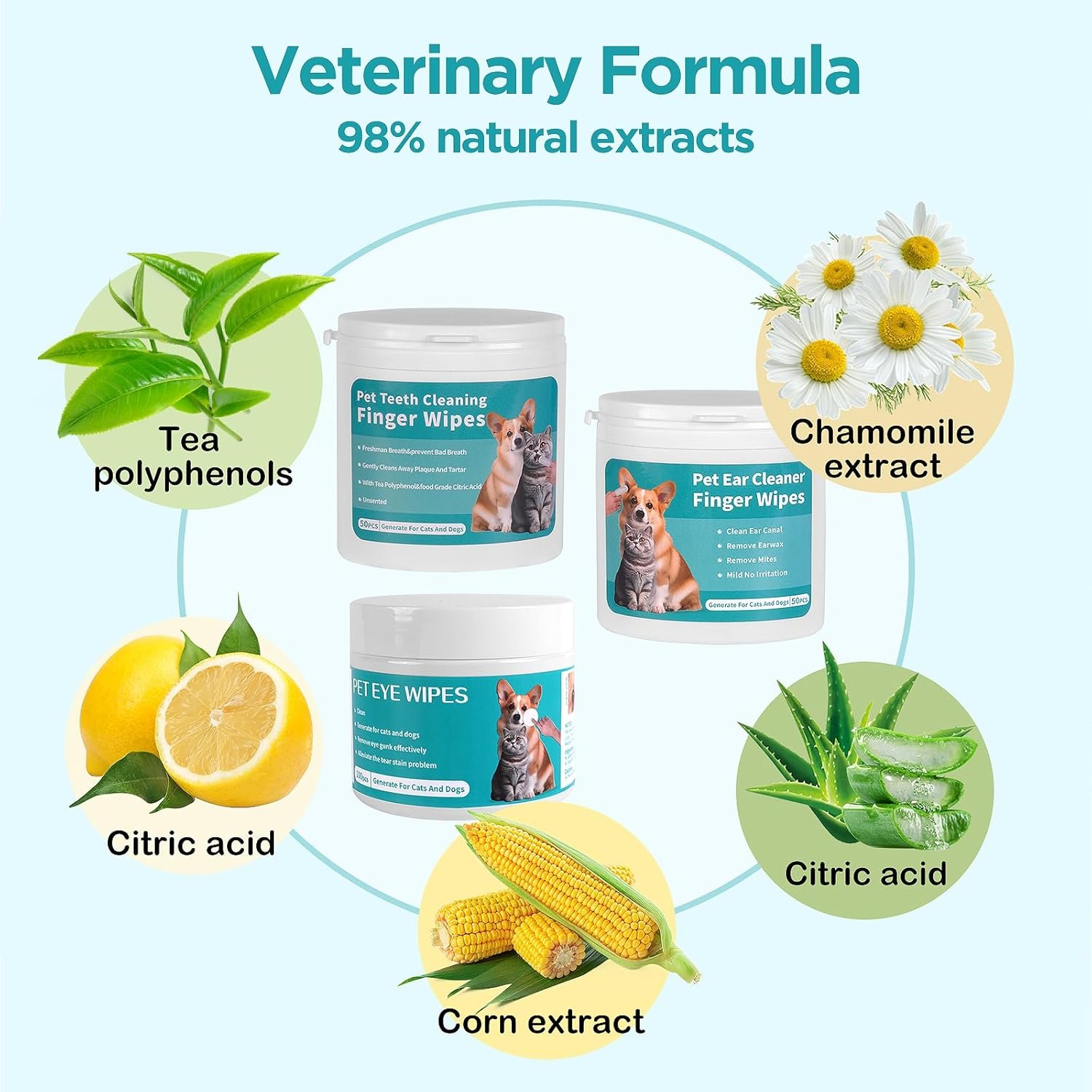 Dog Teeth Cleaning Wipes Dog Eyes Wipes Dog Ear Wipes Finger (3 Pack 200 Wipes) Pet Cleaning Wipes Kit,Dog Wipes Cleaning Deodorizing for Removing Plaque and Tartar & Ear Wax & Eye Secretions - Image 3