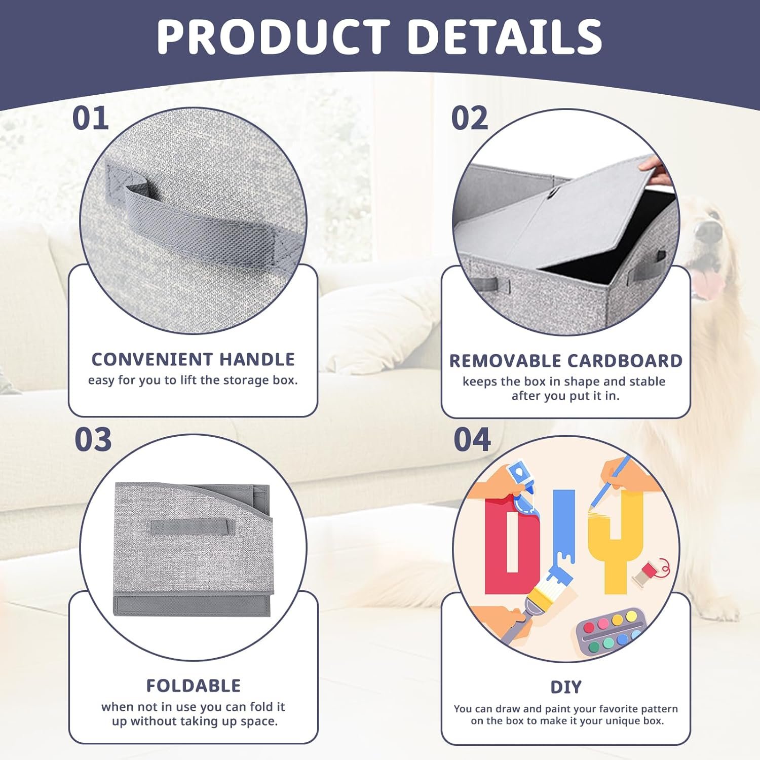 Non-woven Fabric Dog Toys Storage Box & Dog Accessories Basket with 3 Handles, Foldable and Portable Dog Toy Bin, Perfect for Pet Toys and Blankets, Grey - Image 6