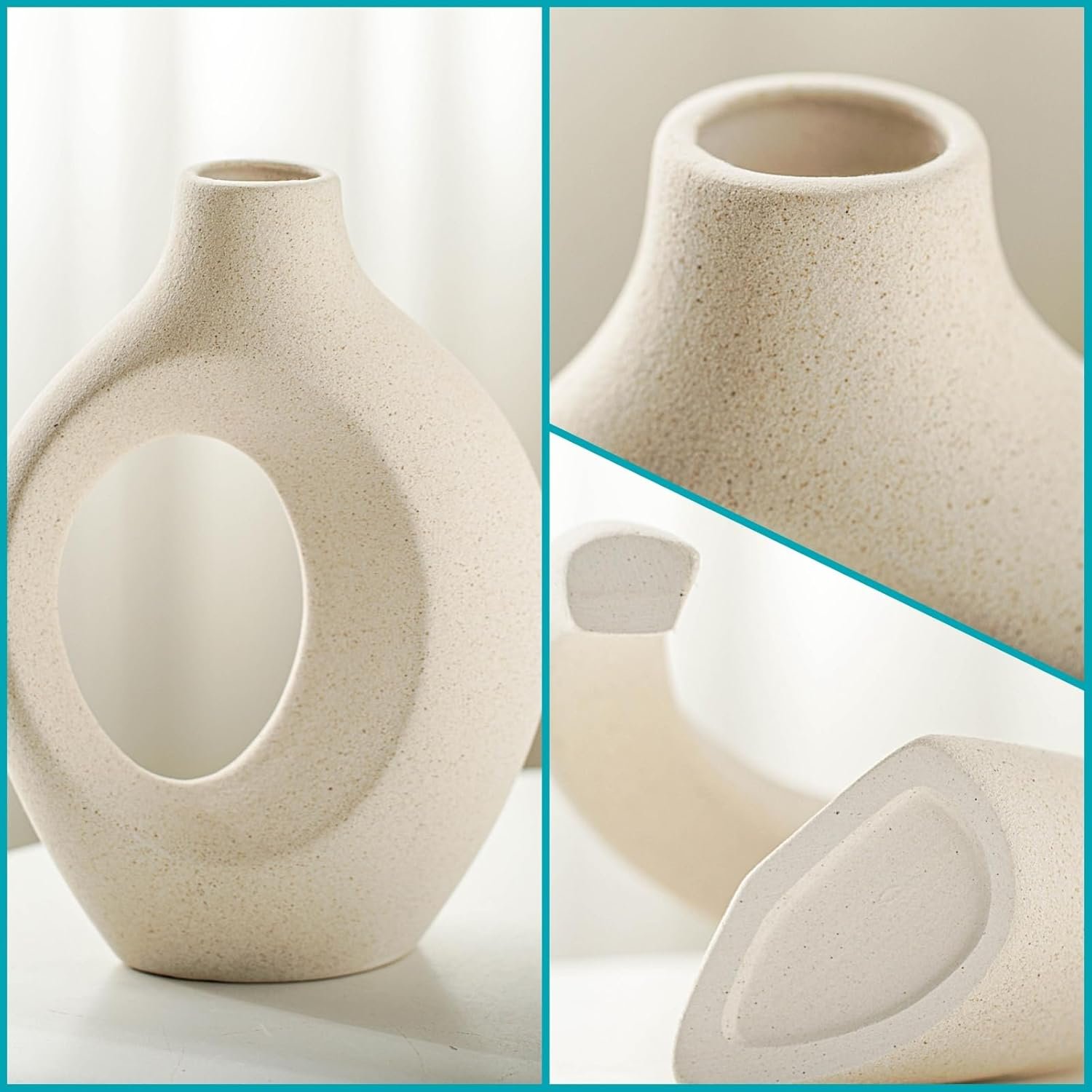 Snuggle Hollow Ceramic Vase Set of 2, Nordic Modern Boho ins Style Decorative Ceramic Aesthetic Flower Vase for Home Decor (Milky White W 6.3" X H 8.4") - Image 6
