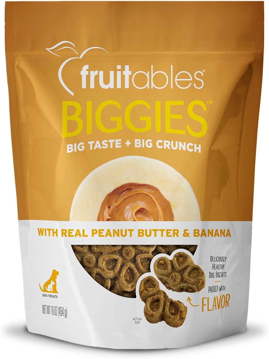 Fruitables Biggies Dog Biscuits – Crunchy Dog Biscuits Made with Pumpkin – Healthy Dog Treats Packed with Real Fruit Flavor – Free of Wheat, Corn and Soy – Peanut Butter & Banana – 16 oz - Image 2