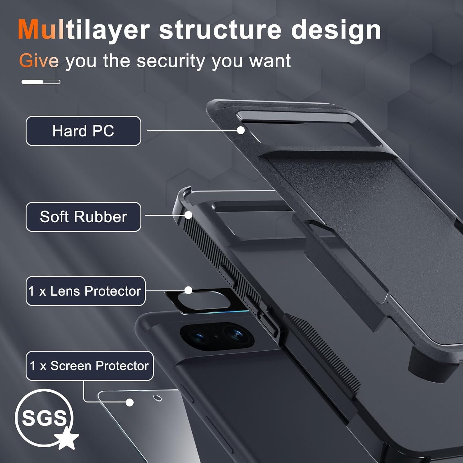 RMOCR Case for Google Pixel 8A, Full Body Heavy Duty Rugged Shockproof Protective Phone Cover with Lanyard Strap, Tempered Glass Screen Protector and Camera Lens Cover, Black Matte - Image 4