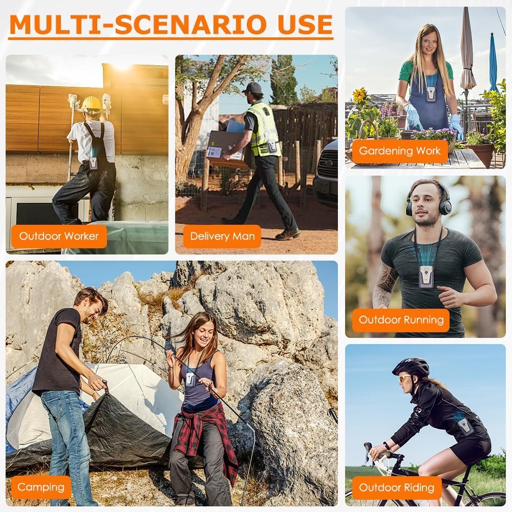 12000mAh Portable Waist Clip Fan, Personal Neck Fan with Lanyard, 30H Working Time, Wearable Body Belt Fan, LED Light, 3 Speeds, SWearable Fan for Outdoors, Jobsite, Travel,Riding,Farm - Image 7