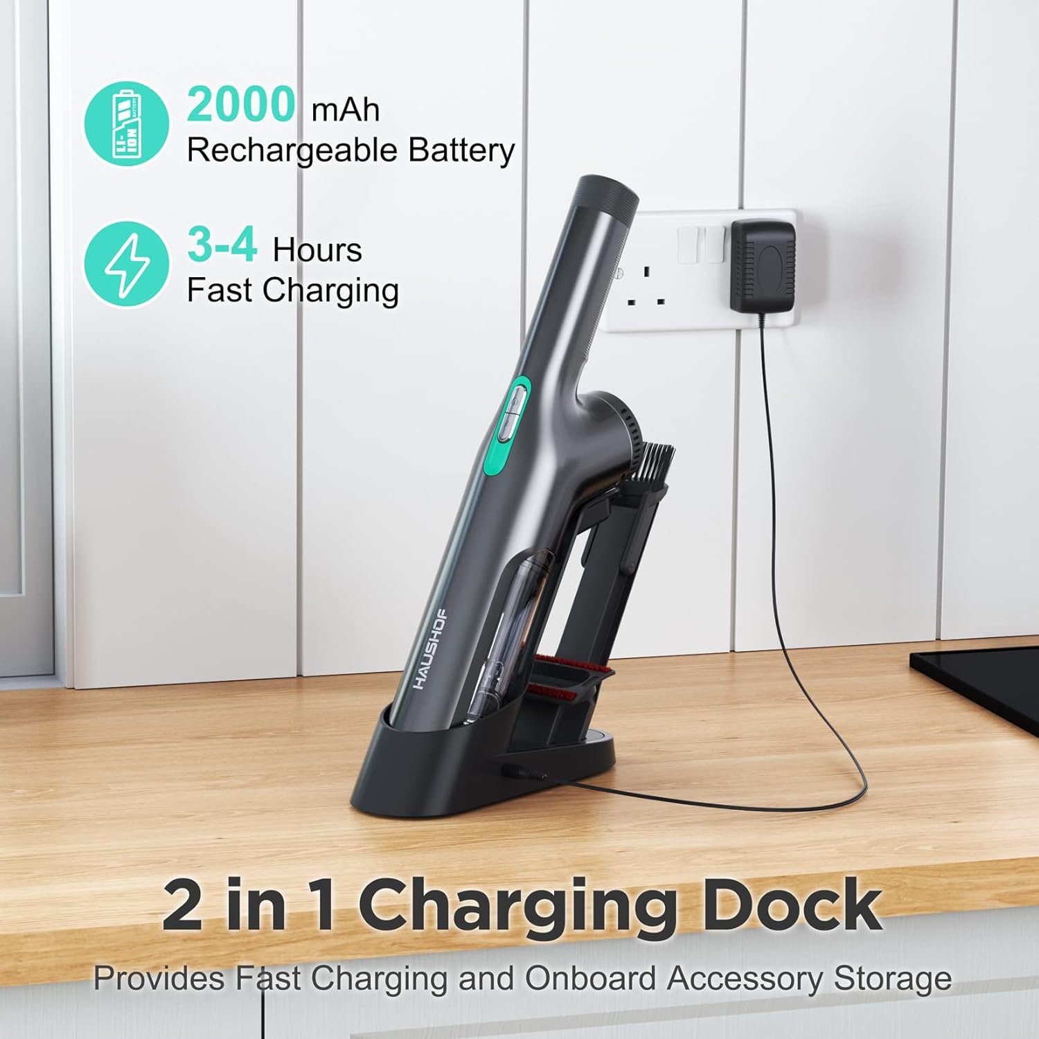 HAUSHOF Handheld Vacuum Cordless, 120W Brushless Motor, lightweight, Portable, Fast-Charging Hand Vac with 12000Pa Powerful Suction and Multifunctional Attachments, Ideal for Home, Office, Pet and Car - Image 7