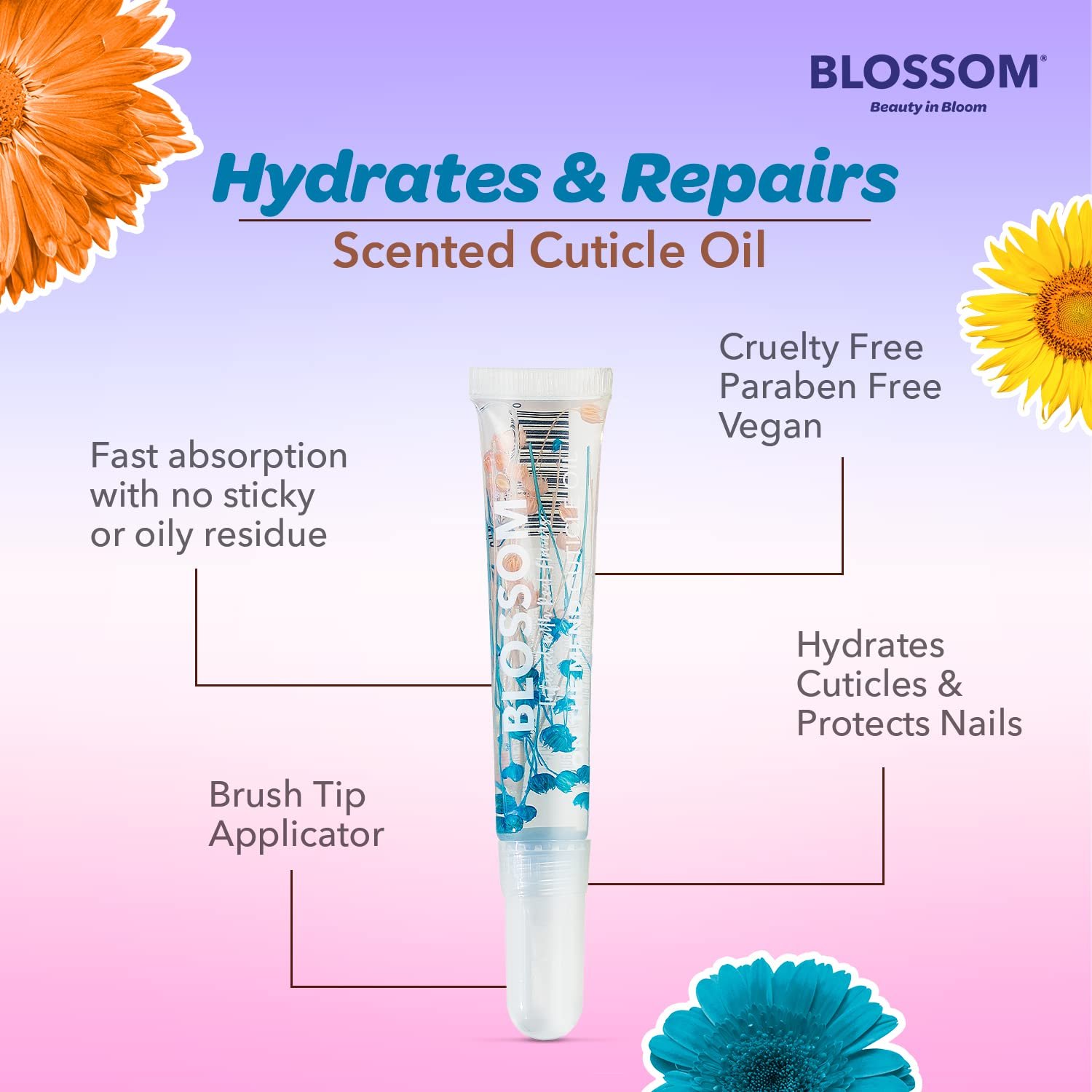 Blossom On the Mend Portable Cuticle Oil Tube for Travel with Brush Tip, Scented + Portable, Infused with Real Flowers, 0.34 fl. oz/10ml, Honeysuckle - Image 7