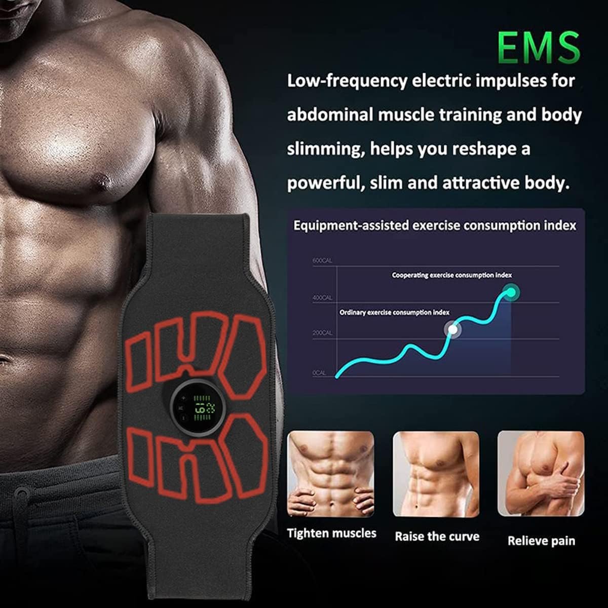 EMS Muscle Stimulator, ABS Stimulator, Abdominal Toning Belt Home Office Fitness Workout Equipment for Abdomen - Image 3
