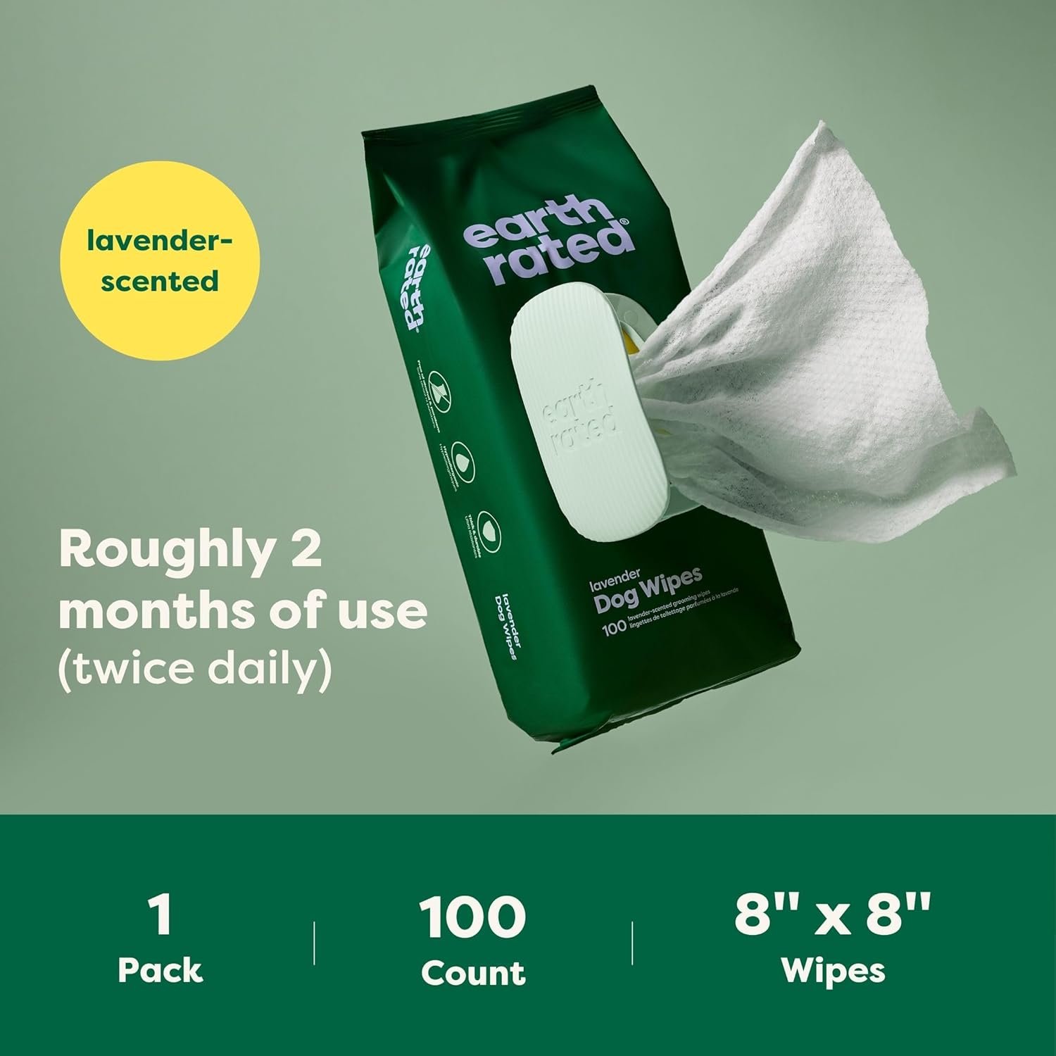 Earth Rated Hypoallergenic Dog Wipes, Cleaning and Odor-Controlling Grooming Wipes for Paws, Body, and Butt, Perfect for Puppy and Adult Dogs, Lavender Scented, 100 Count - Image 8