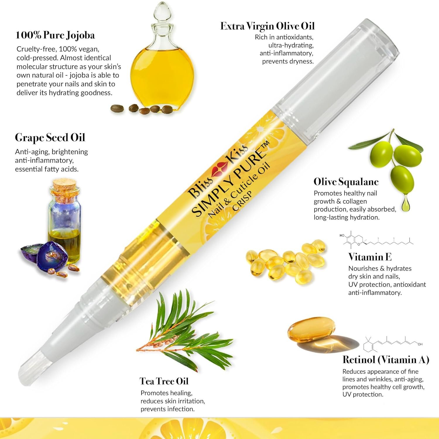 Bliss Kiss | Crisp Fragrance 4 Nail Oil Cuticle Pens w/Vitamin E & Jojoba⏤Nail Strengthener Nail Growth Serum for Brittle Peeling Breaking Thin Nails - Image 7