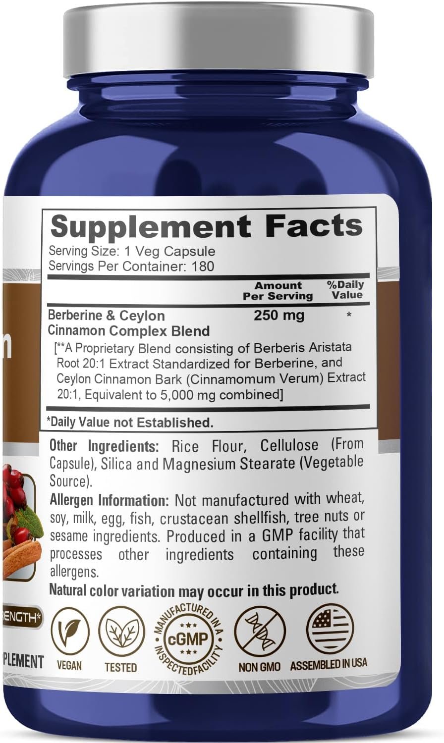 NusaPure Berberine with Ceylon Cinnamon 5000mg 180 Veggie Capsules, Vegetarian, Non-GMO Supplement, (Berberine Complex) - Image 4
