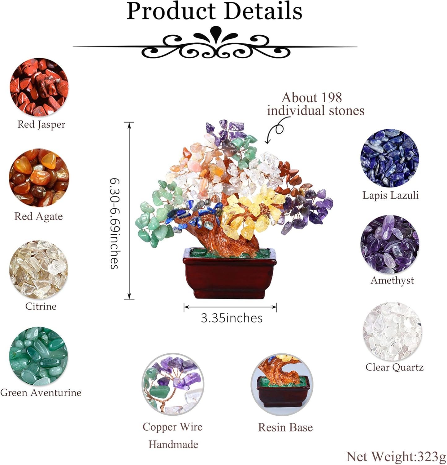 GEHECRST Natural 7 Chakra Crystal Gemstones Money Tree Reiki Healing Crystal Stones Bonsai Tree Home Office Feng Shui Decoration for Wealth, Health, Good Luck Crystal Gifts for Mom Christmas - Image 9