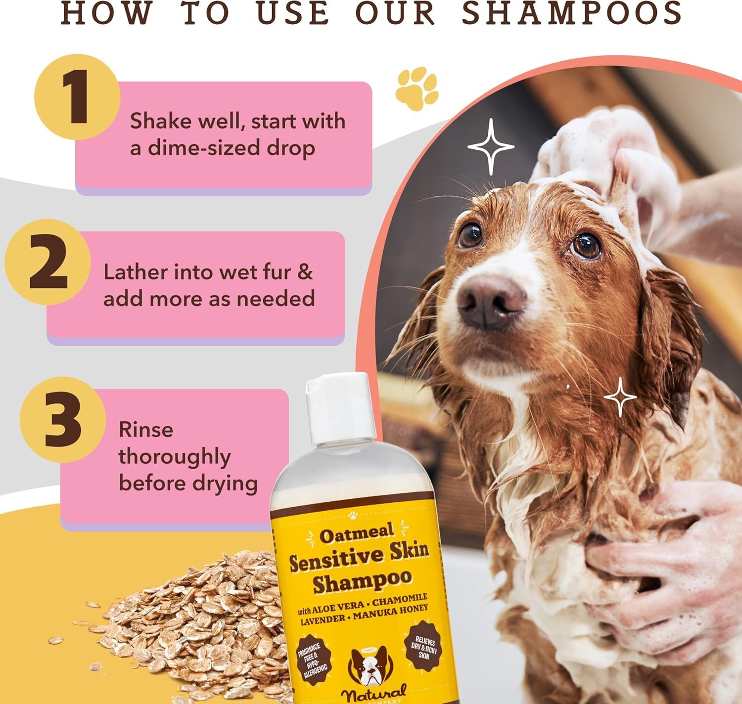 Natural Dog Company Oatmeal Shampoo for Dogs with Sensitive Skin, Ideal Anti Itch Dog Shampoo and Puppy Shampoo Oatmeal Itch Relief Dog Dandruff Shampoo, Aloe Itchy Skin Relief for Dogs 12 oz - Image 5