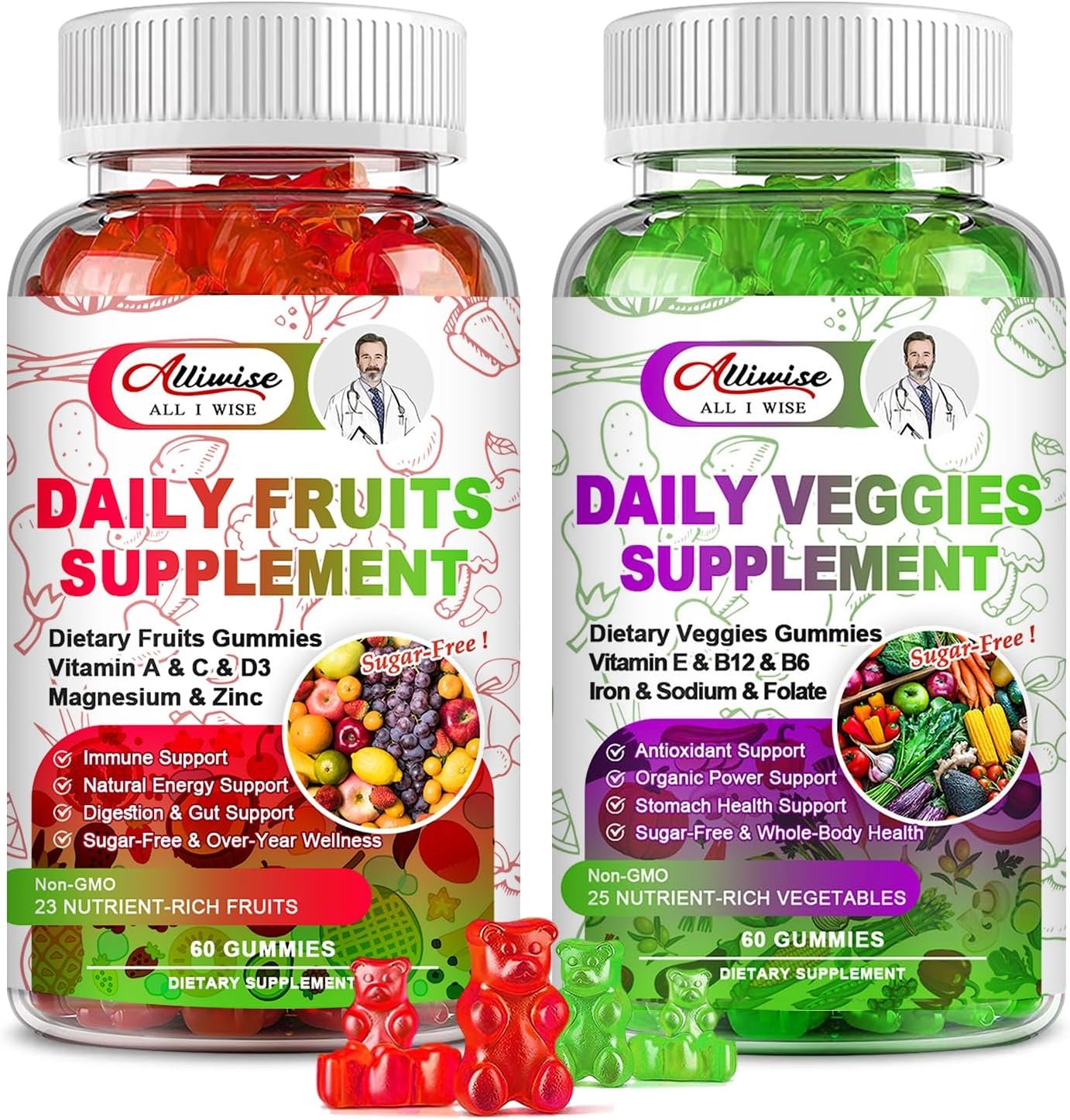 Sugar-Free Fruits and Veggies Gummies Supplement, Multi-Vitamins & Minerals in Gummies, Natural Fruits and Vegetables Supplement, Immunity & Antioxidant & Energy Supplements for Women & Men - Image 2