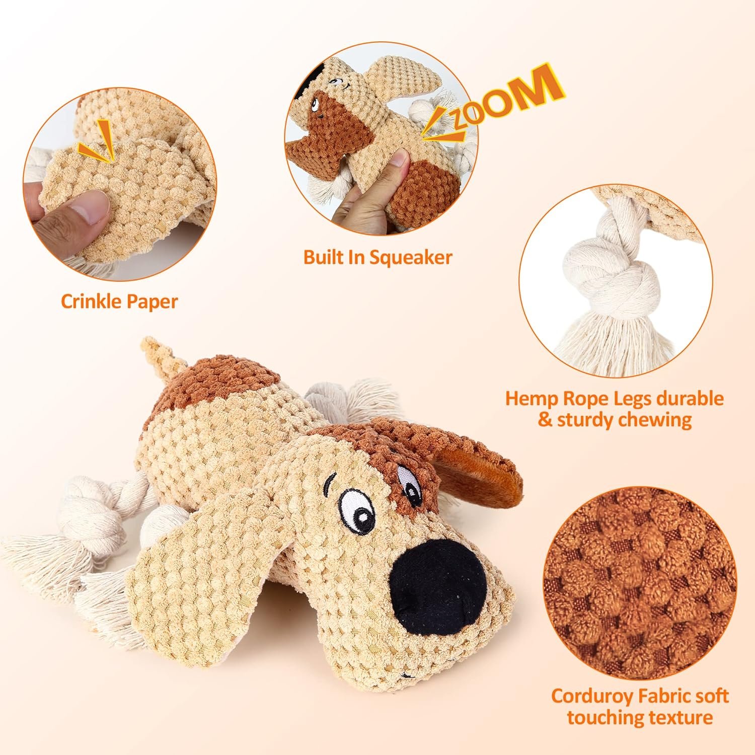 PUHOHUN Squeaky Dog Toys Dog Plush Toy for Large Chewers Dog Toys with Crinkle Paper and Squeaker Tug of War Dog Toys - Image 3