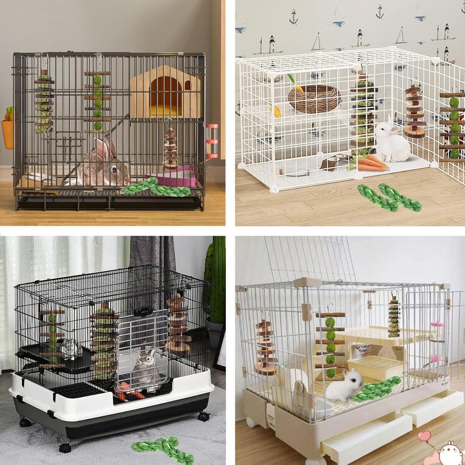 5pcs Rabbit Toys,Bunny Chew Treat for Teeth Grinding,Hanging Timothy Hay Ball +Apple Stick Wood +Alfalfa Grass Cake Food Snack for Cage Guinea Pig Chinchilla Hamster Squirrel Gerbil Rat Parrot - Image 6