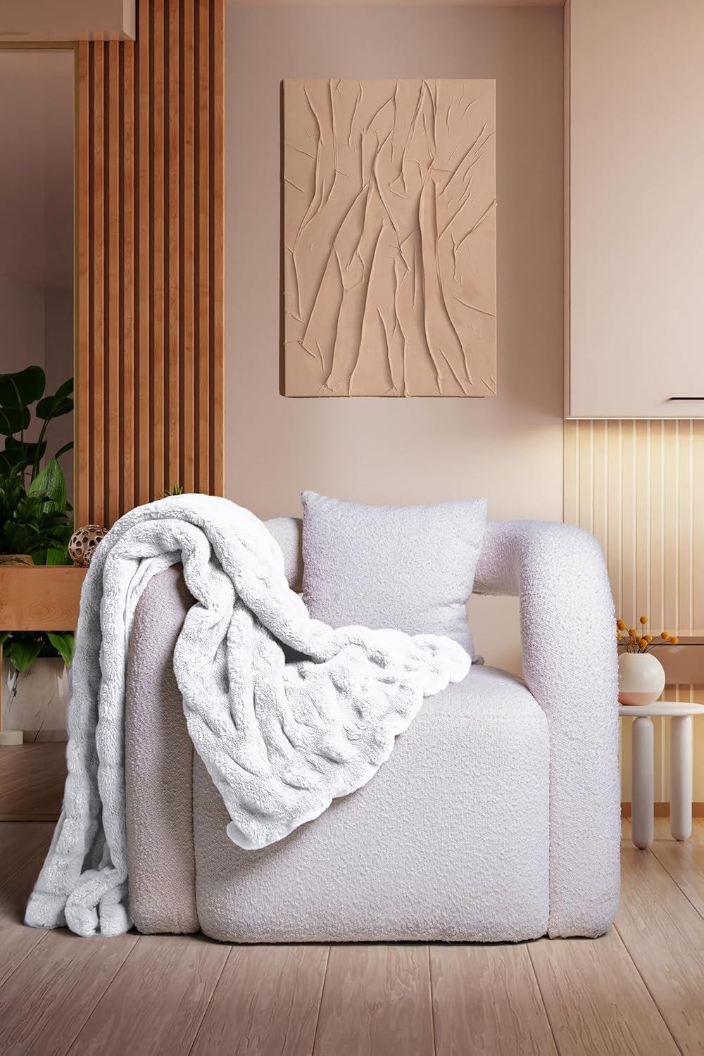 Luxury Concepts Soft Faux Rabbit Fur Throw Blanket - 50" x 60", Elegant Ruched Design Blanket, Machine Washable and Wrinkle Resistant, Lightweight White Throw Blanket for Couch, Sofa and Bed - Image 3