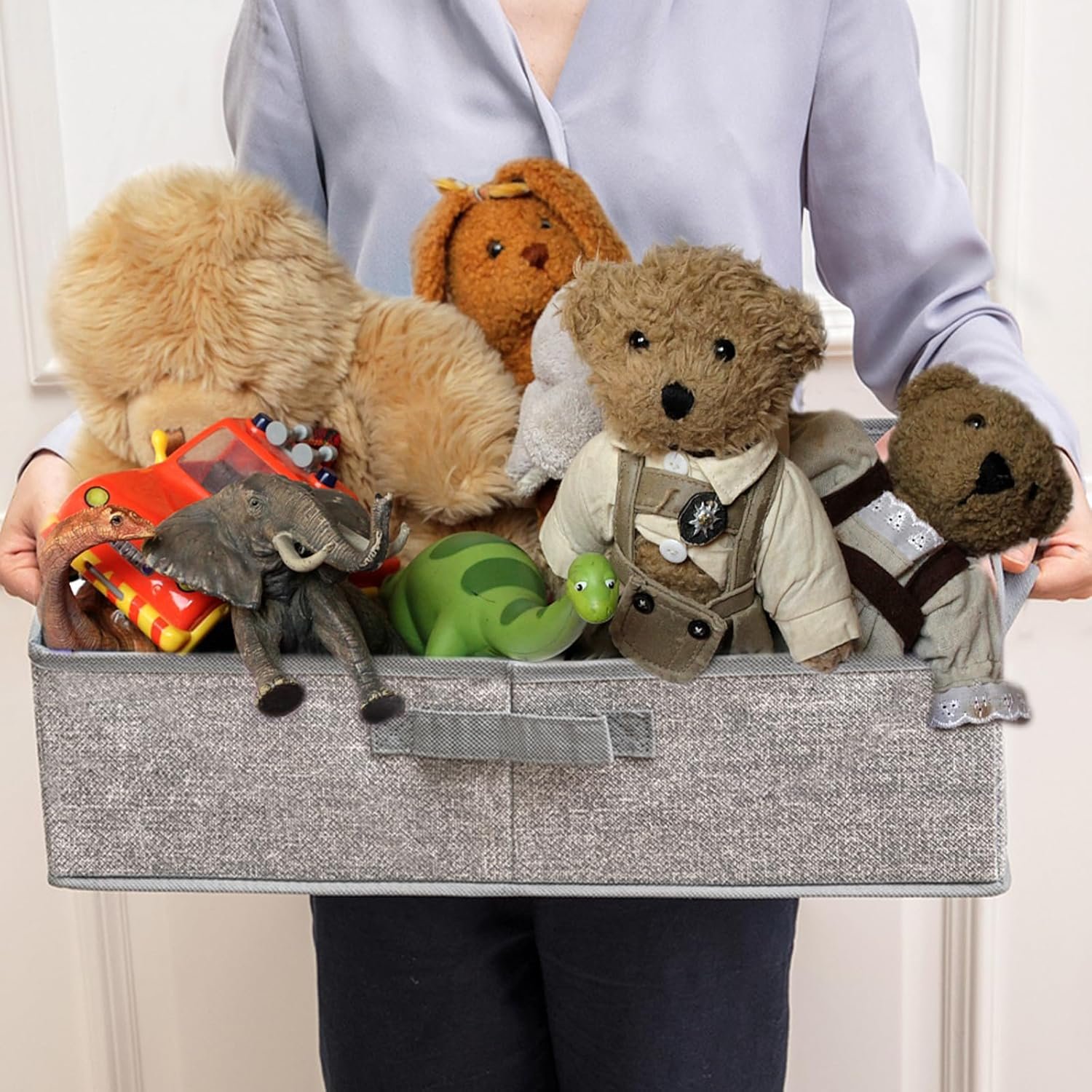 Non-woven Fabric Dog Toys Storage Box & Dog Accessories Basket with 3 Handles, Foldable and Portable Dog Toy Bin, Perfect for Pet Toys and Blankets, Grey - Image 8