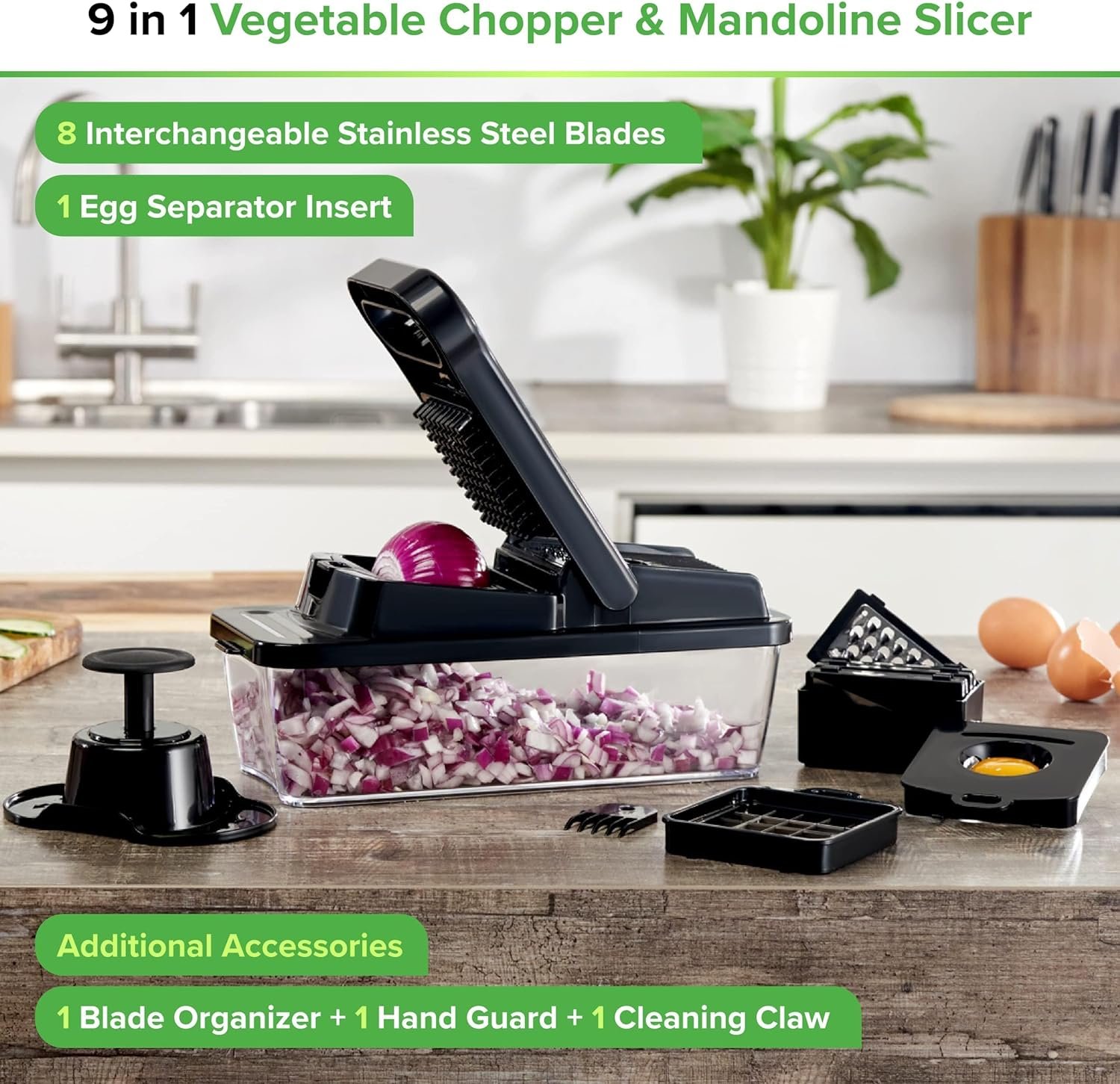 PrepNaturals Vegetable Chopper with Container, Veggie Chopper, Food Chopper & Onion Chopper - Mandoline Slicer for Kitchen (12 in 1, Black) - Image 7