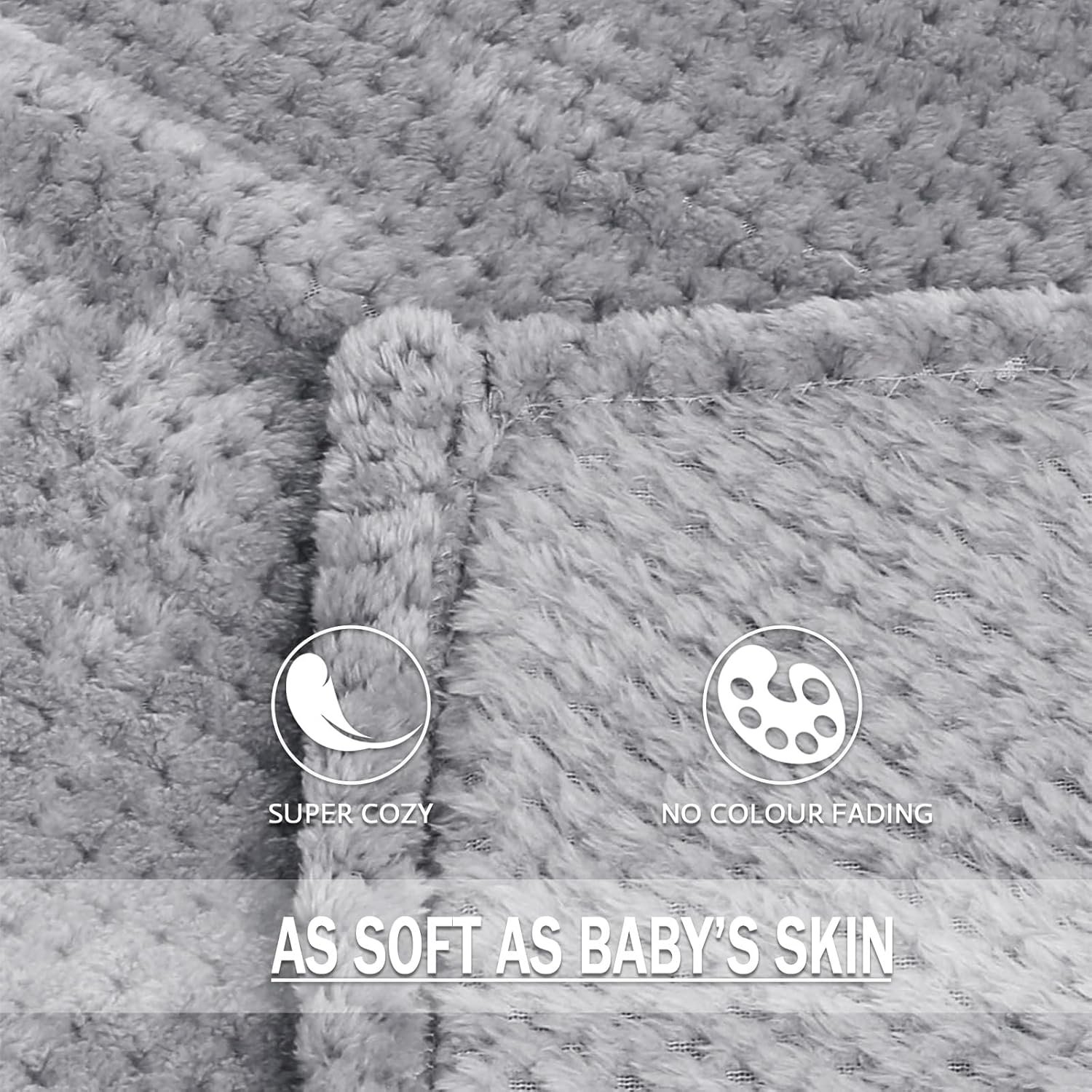 Exclusivo Mezcla Fleece Throw Blanket Extra Large, Super Soft and Warm Blankets for Couch, Sofa and Bed Waffle Textured, Cozy, Fuzzy and Lightweight (Light Grey, 50x70 Inches) - Image 8