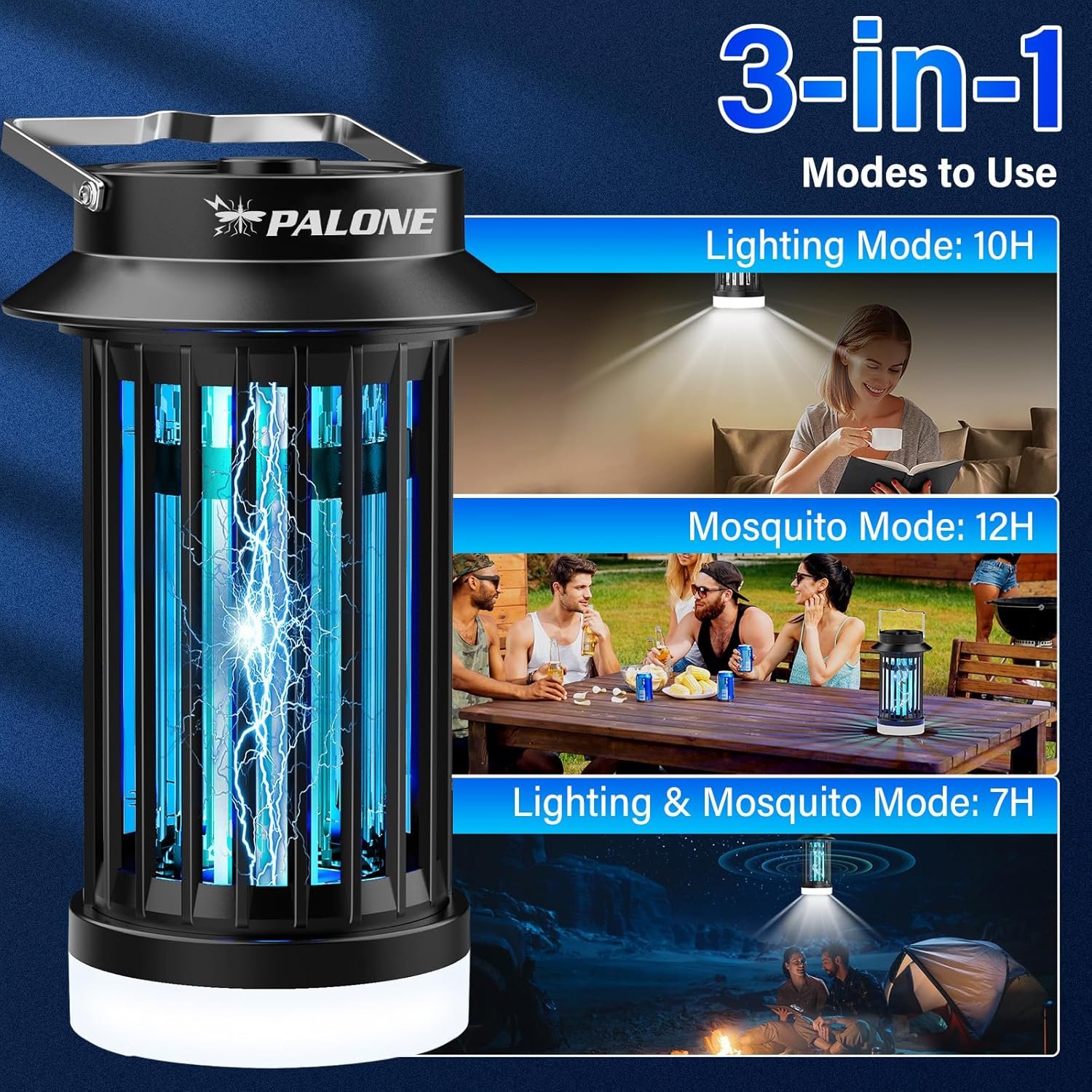 PALONE Bug Zapper for Outdoor Indoor, Mosquito Zapper Rechargeable Fly Killer, Portable Electric Fly Traps, Mosquito Killer, Insect Pest Control with LED Light for Backyard, Patio, Camping, Fishing - Image 5