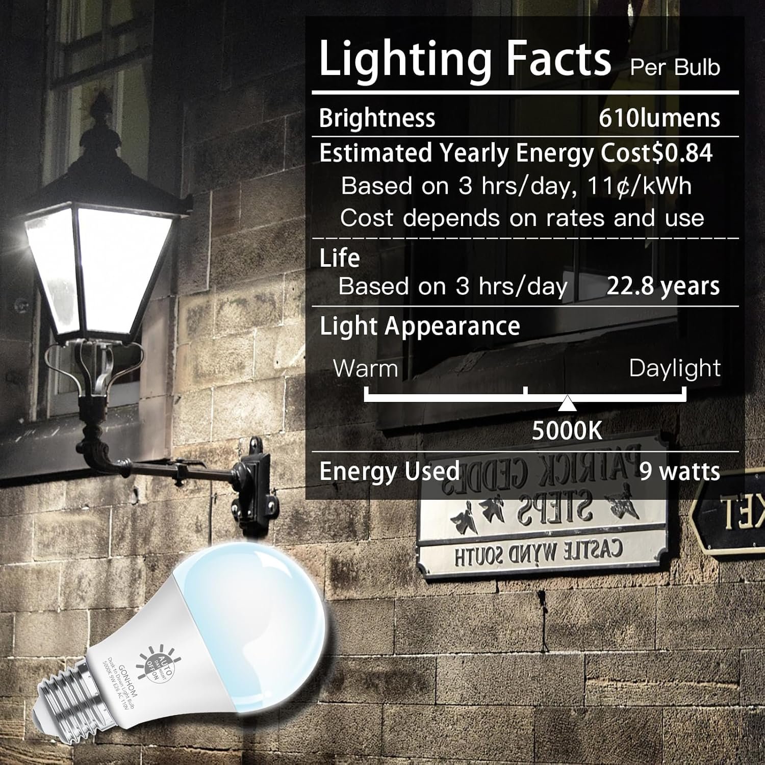 2 Pack Dusk to Dawn Light Bulbs Outdoor, 5000K-Daylight, 720LM, 9W(60W Equivalent) A19 E26 Automatic On/Off LED Light Bulbs, Dusk to Dawn LED Outdoor Lighting for Porch Garage Patio - Image 8