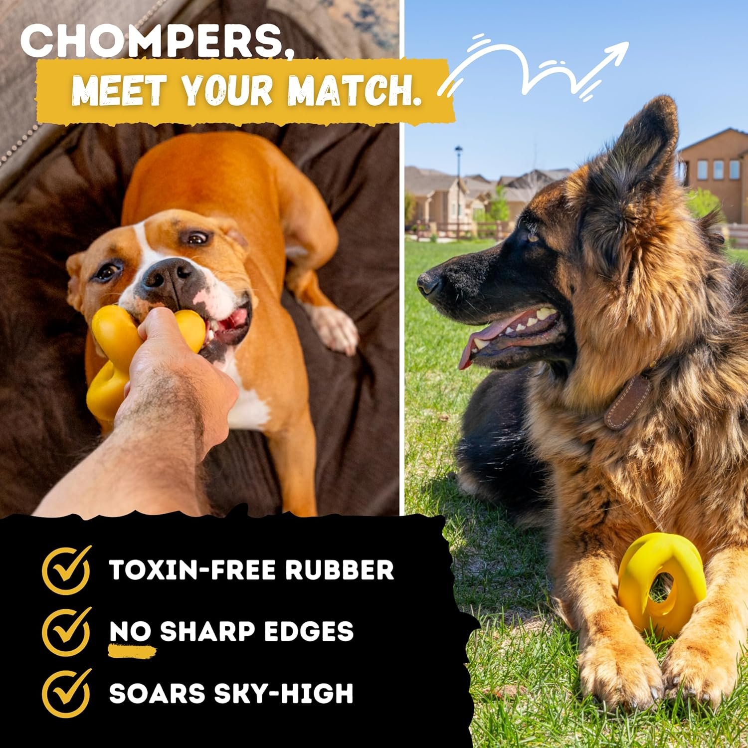 Indestructible Ring Ball - Lifetime Replacement - for Aggressive Chewers, Medium Large Breed - Non-Toxic Natural Rubber Dog Toys - Butter Scent, Yellow (Highly Visible Color for Dogs) - 4.5” - Image 4