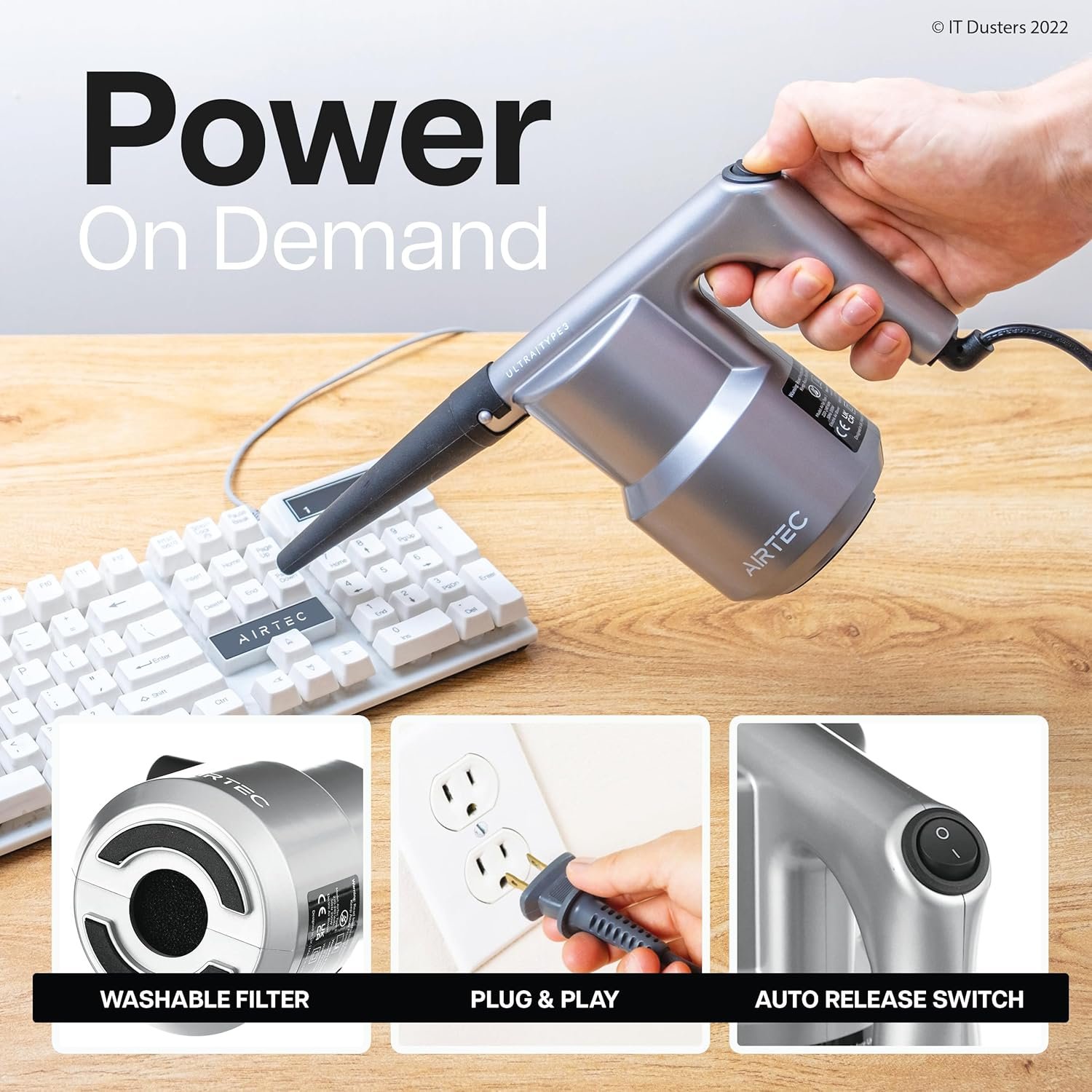 IT Dusters AirTec Ultra Electric Air Duster Blower for PC, Laptop, Console, Electronics and Home Cleaning, Environmental Alternative to Spray air can Duster Keyboard Cleaner (Type 3) - Image 5
