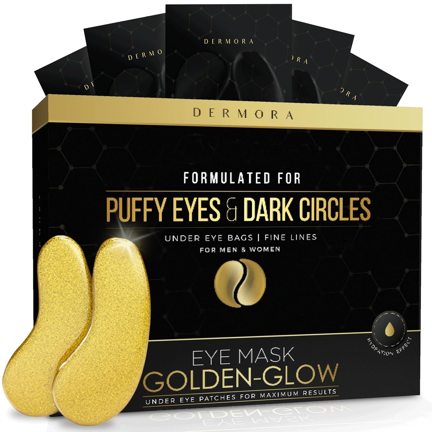 DERMORA Golden Glow Under Eye Patches (30 Pairs Eye Gels) - Rejuvenating Treatment for Dark Circles, Puffy Eyes, Refreshing, Revitalizing, Travel, Wrinkles - Image 2