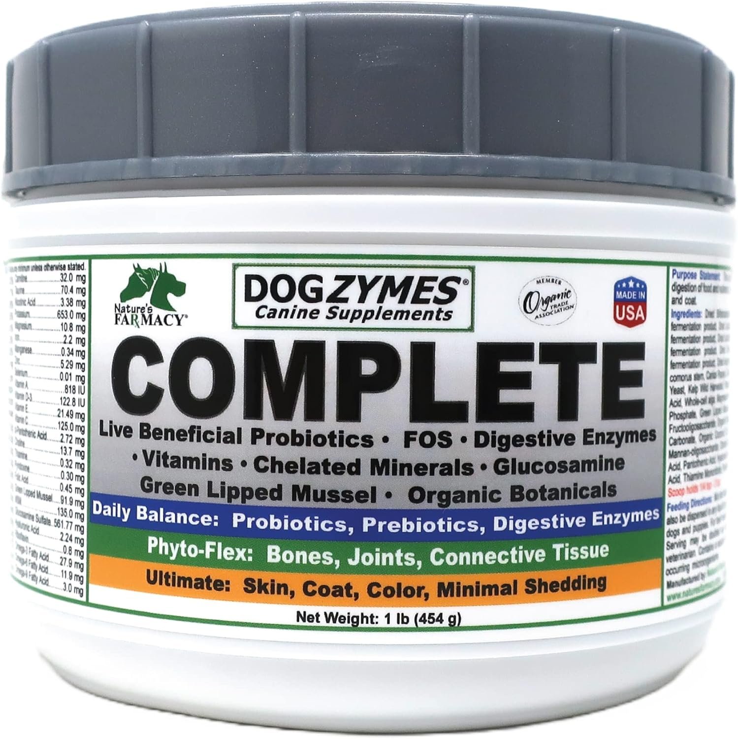Dogzymes Complete - Probiotics, prebiotics, Glucosamine, Chondroitin, MSM and Hyaluronic Acid, Complete Skin and Coat Care (1 Pound) - Image 2