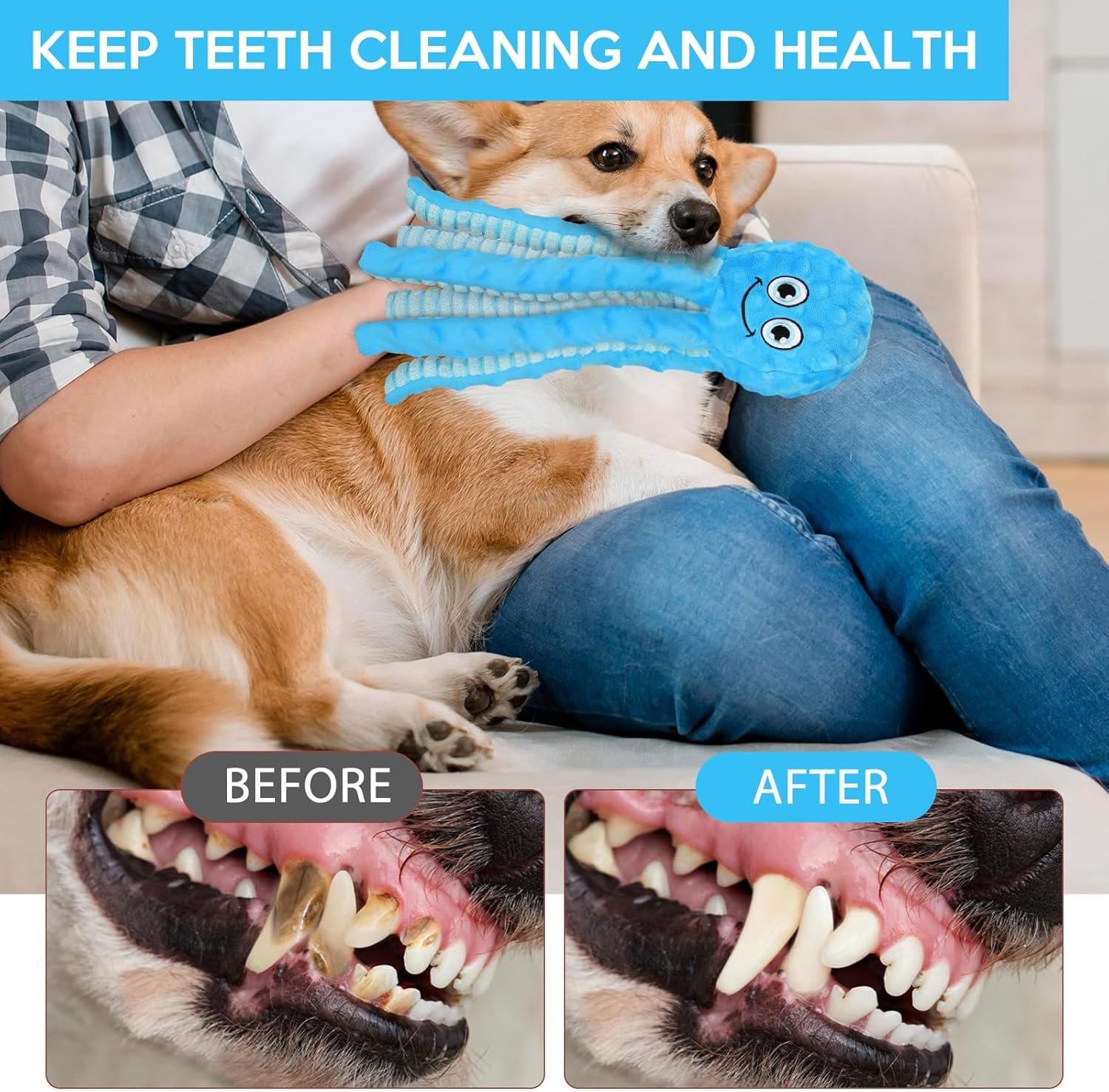 Squeaky Dog Toys Octopus Stuffed Crinkle Toy, Puppy Chew Toys for Teething, Durable Tug of War Interactive Plush Dog Toys for Puppies Small, Medium, and Large Dogs - Image 6