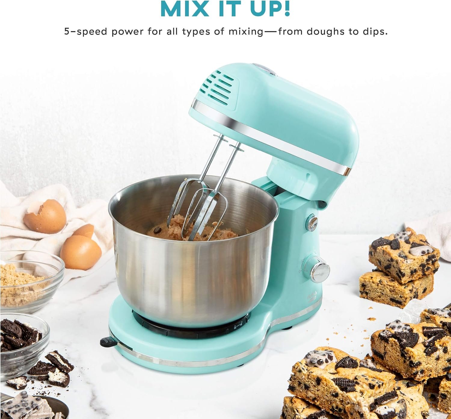 DASH Delish by DASH Compact Stand Mixer, 3.5 Quart with Beaters & Dough Hooks Included - Blue - Image 3