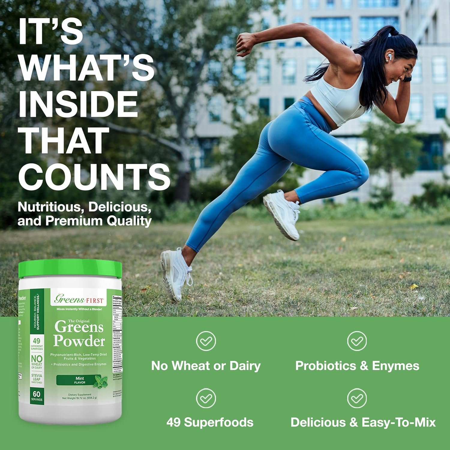 Greens First - Mint - 60 Servings - Greens Powder Superfood, 49 Organic Fruit & Vegetable Superfoods, Antioxidant Juice Smoothie Mix Supplement, Dairy Free, Vegan & Non-GMO - 19.72 oz - Image 4