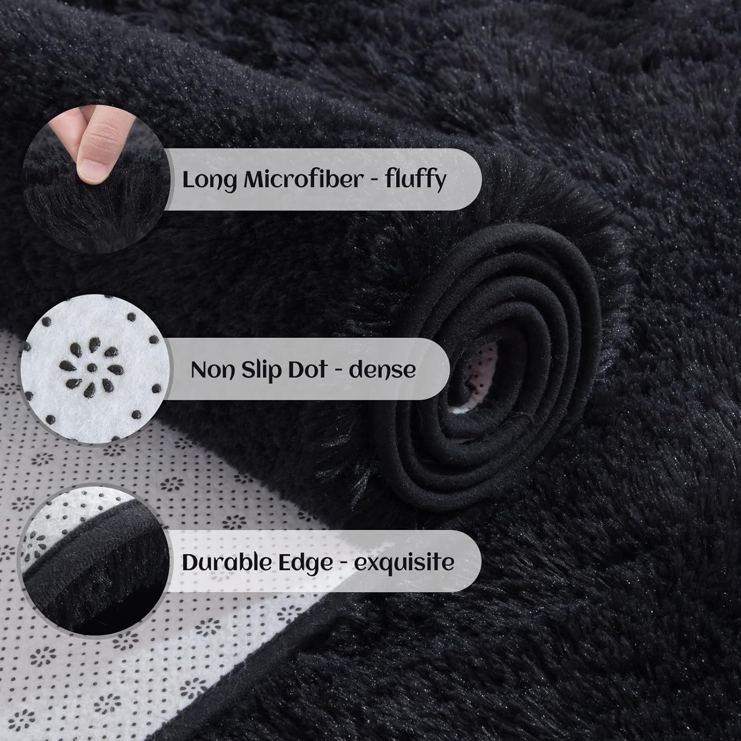 YJ.GWL Soft Area Rugs for Bedroom Living Room Plush Fluffy Rug 4x6 Feet, Black Shag Rug Carpet Non Shedding for Nursery Playroom Dorm, Indoor Modern Fuzzy Rug for Kids Girls Room Home Decor - Image 5