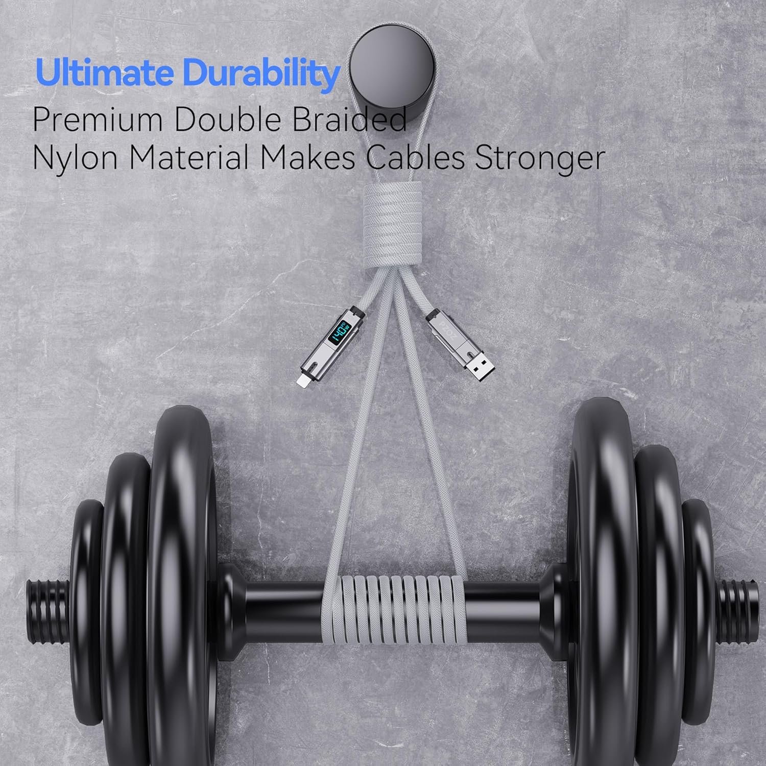 pzoz 4-in-1 USB C Fast Charging Cable with LED Display, Multi USBC Charger Combo Lightning/Type C/USB A Metal Ports for iPhone 16/15/14 Pro Max iPad MacBook AirPods Pro Samsung Google (140W, 5 ft) - Image 7