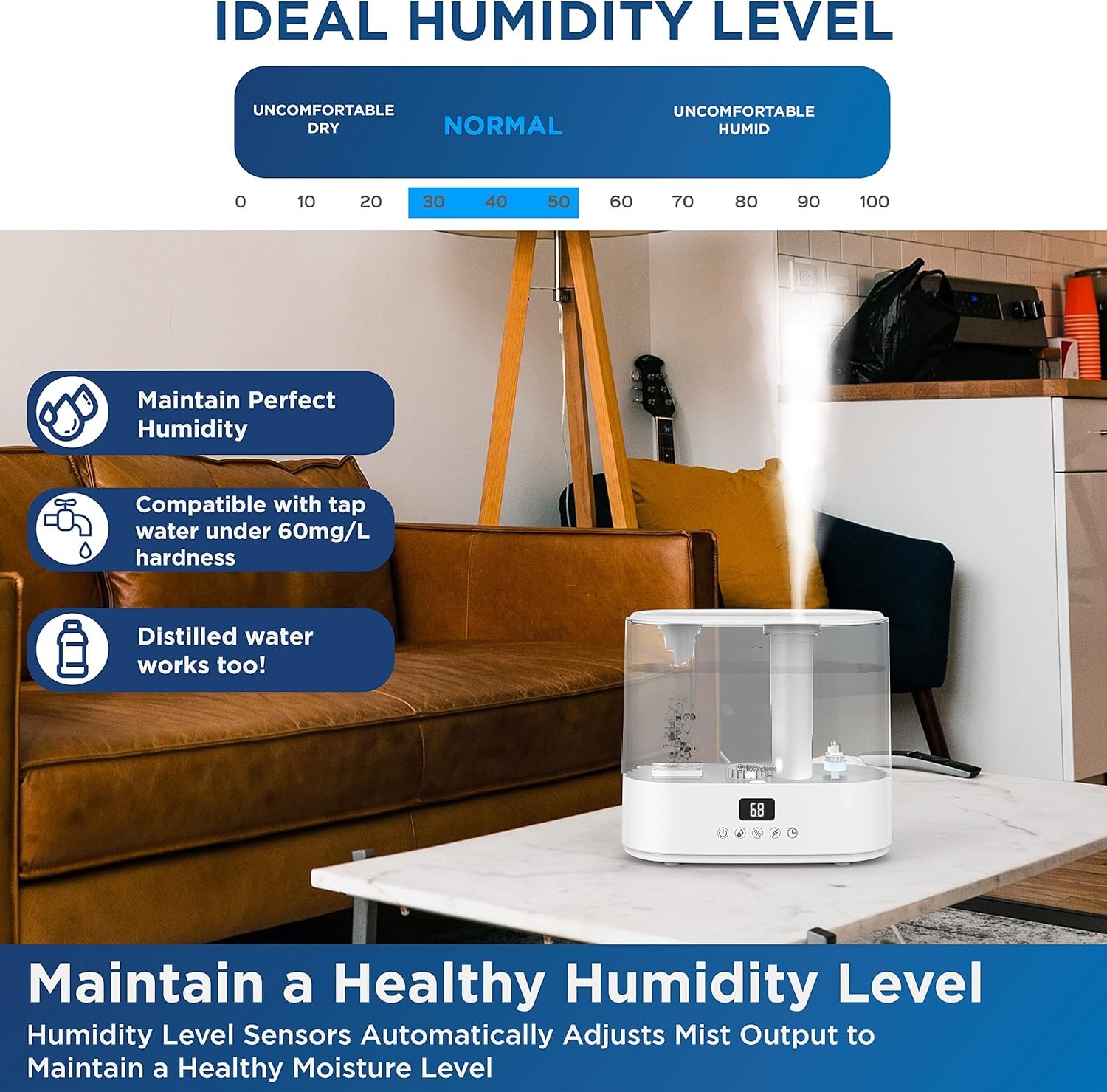 Westinghouse Humidifier and Air Purifier all in one combo with Smart Humidity Sensor Control for Bedrooms with Essential Oil Diffuser and Remote, White - Image 5