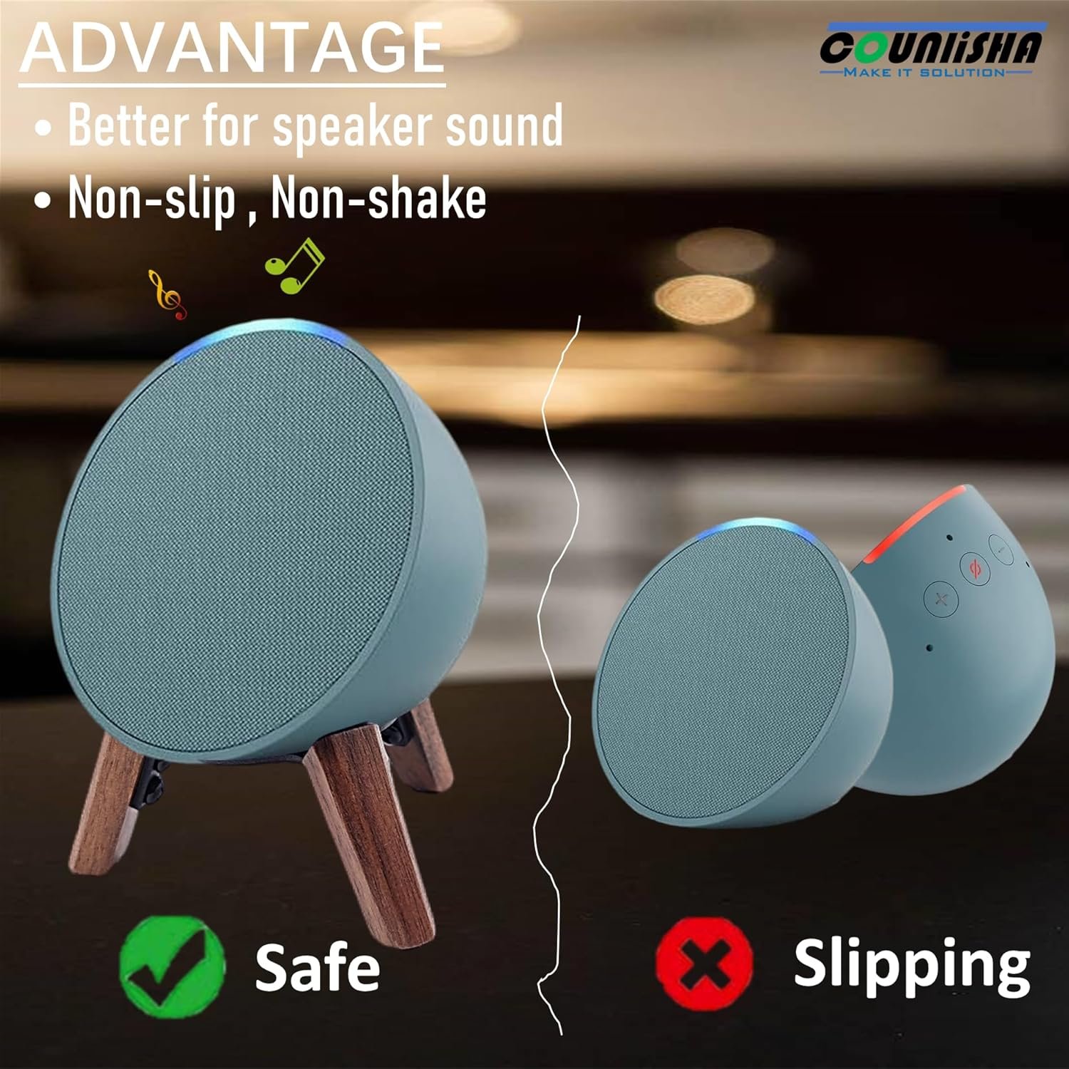 Real Wood Stand for Echo Pop Speaker (2023),Tripod Accessories Holder Echo pop for Better Sound,Secure Sturdy Wooden Mount for Alexa Pop (Walnut) - Image 7