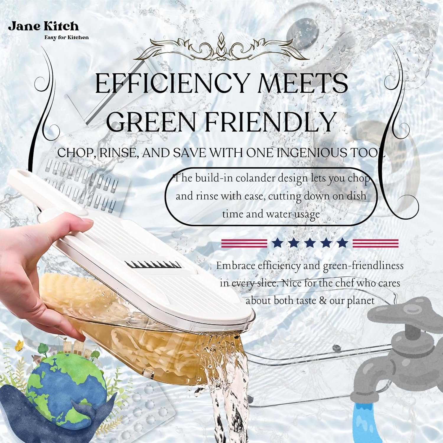 10 Jane Kitch Safe Mandoline Slicer for Kitchen, 6 in 1 Multi Purpose Vegetable Slicer Veggie Slicer Cutter, Potato Slicer, Vegetable Chopper Veggie Chopper with Container and Lid for Salad - Image 5