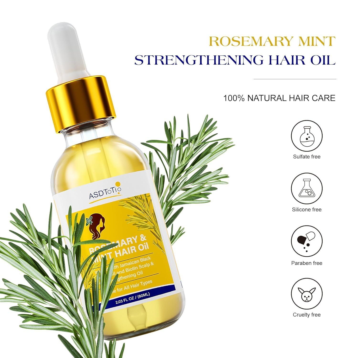 Rosemary Mint Hair Oil with Biotin- For split end care,Nourishes Scalp, Rid of Itchy & Dry Scalp, Anti Hair Loss Hair Strengthening Oil- 2 FL OZ - Image 4