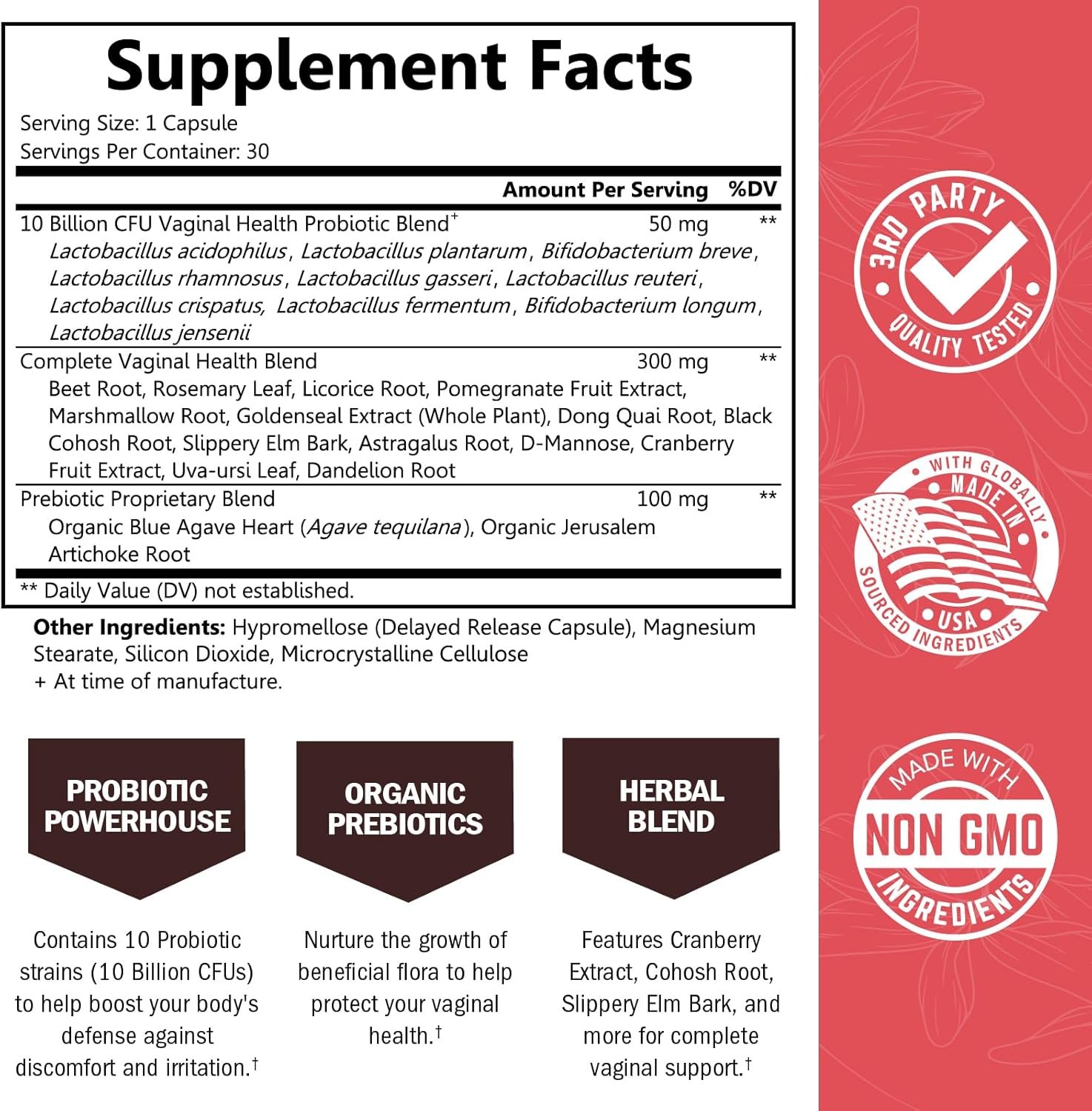 Vaginal Probiotics for Women Supplement with Prebiotics and Lactobacillus Crispatus - Supports Vaginal Health by Promoting Healthy Vaginal Odor, Flora, PH Balance - 30 Day Supply, 30 Capsules - Image 4