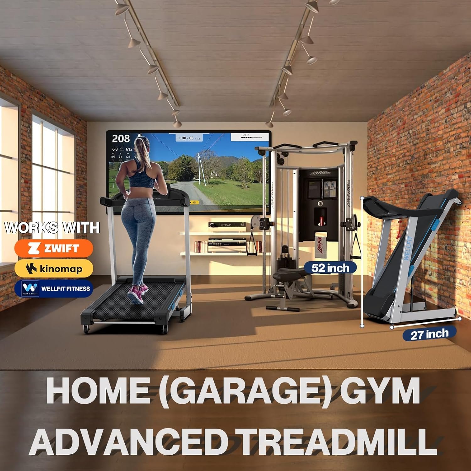 WELLFIT Home Gym Treadmills 15% Auto Incline, 3.5HP Treadmill 350lbs Capacity, Foldable Treadmill for Small Space, Voice Control, LED Console Display, Music Players, 45 * 18 Large Area, 95% Assembled - Image 7