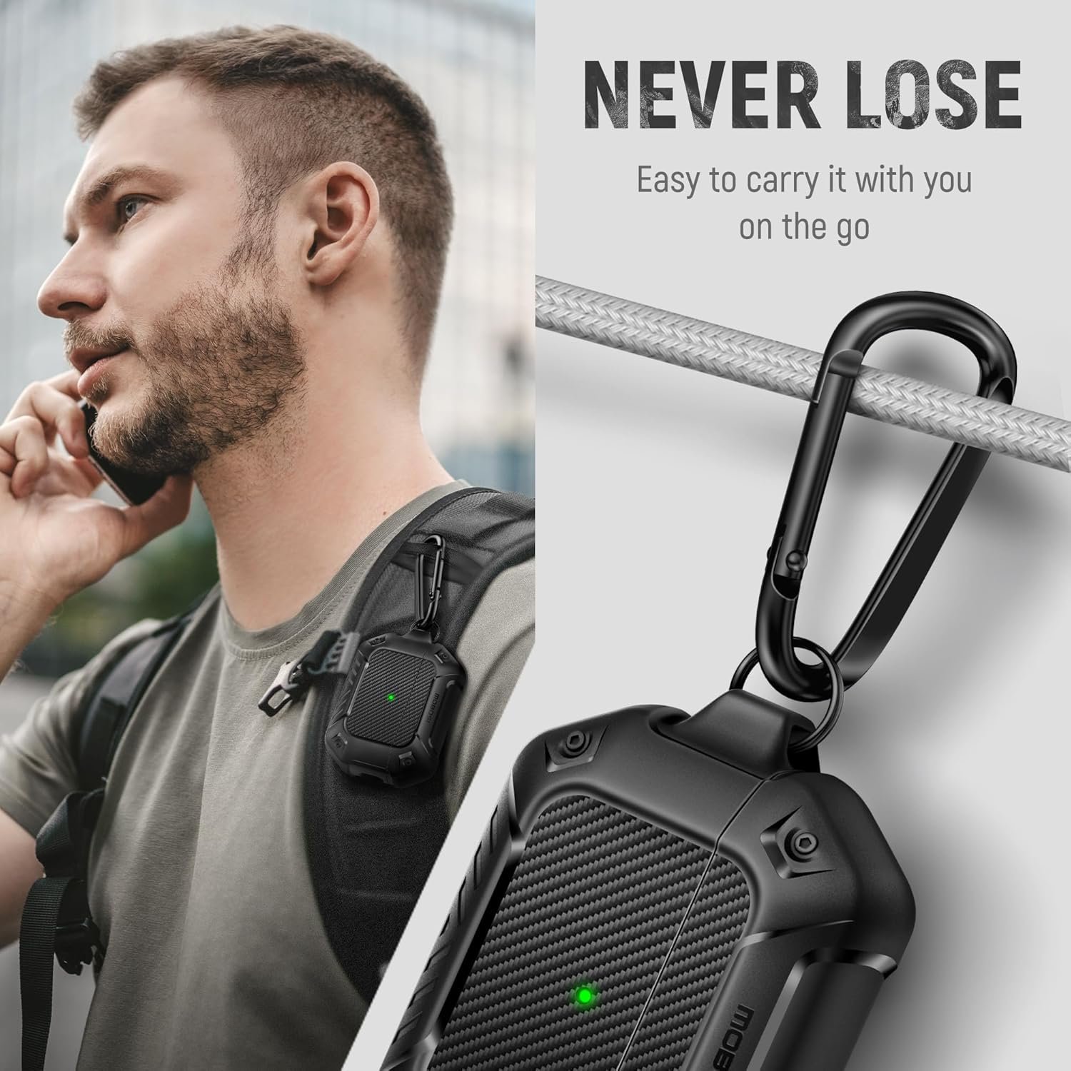 MOBOSI for Airpods Pro Case(2nd/1st Gen), Compatible with MagSafe, Carbon Fiber AirPods Pro 2nd Generation Case, Magnetic Lid, Hard Shell Protective Case Cover with Keychain(2023/2022/2019), Black - Image 7