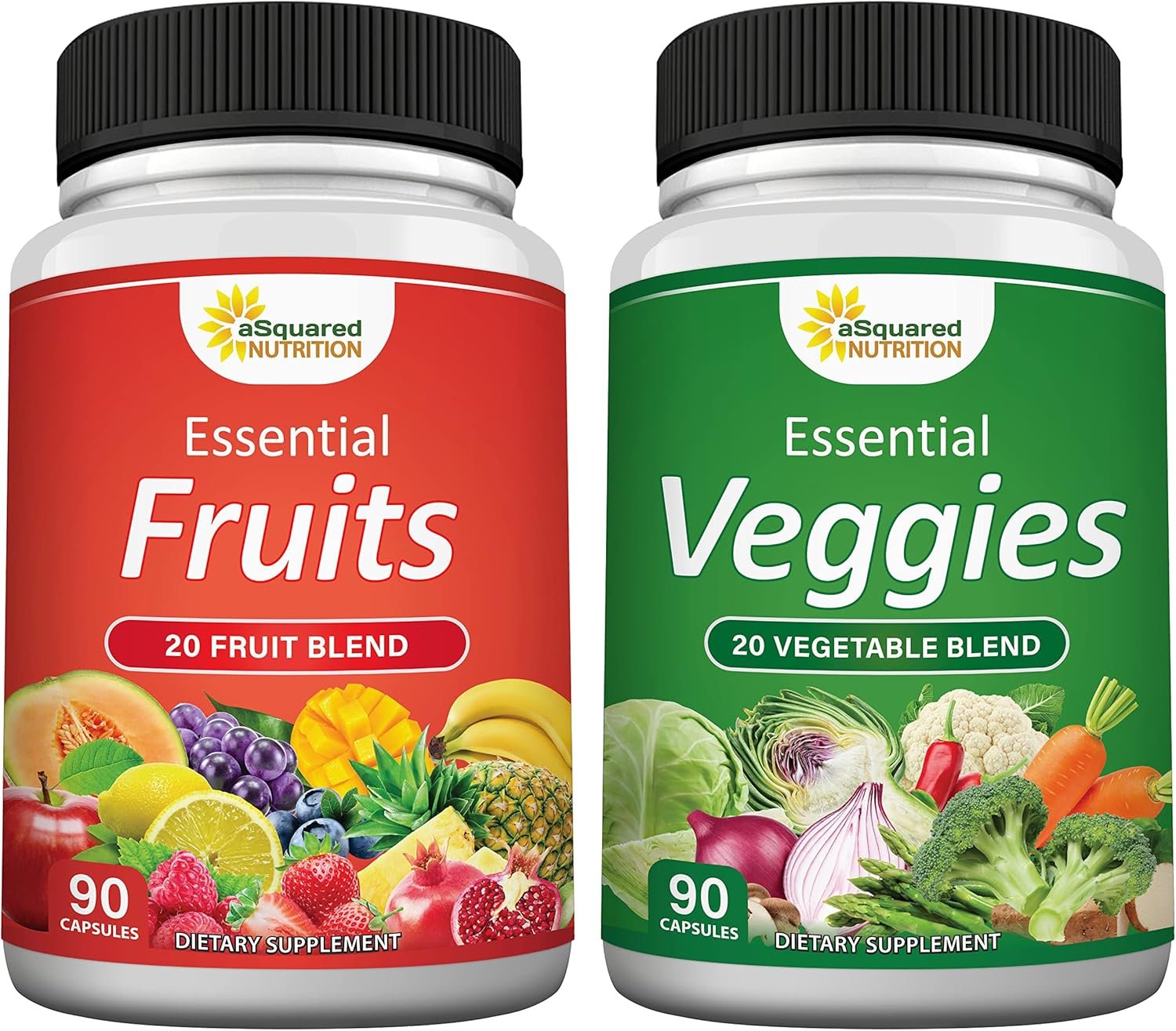 aSquared Nutrition Fruits and Veggies Supplement - 90 Veggie & 90 Fruit Capsules - Superfood Vegetable Greens Vitamins Pills - Nature's Super Food Alternative to Powder & Gummies - Image 2