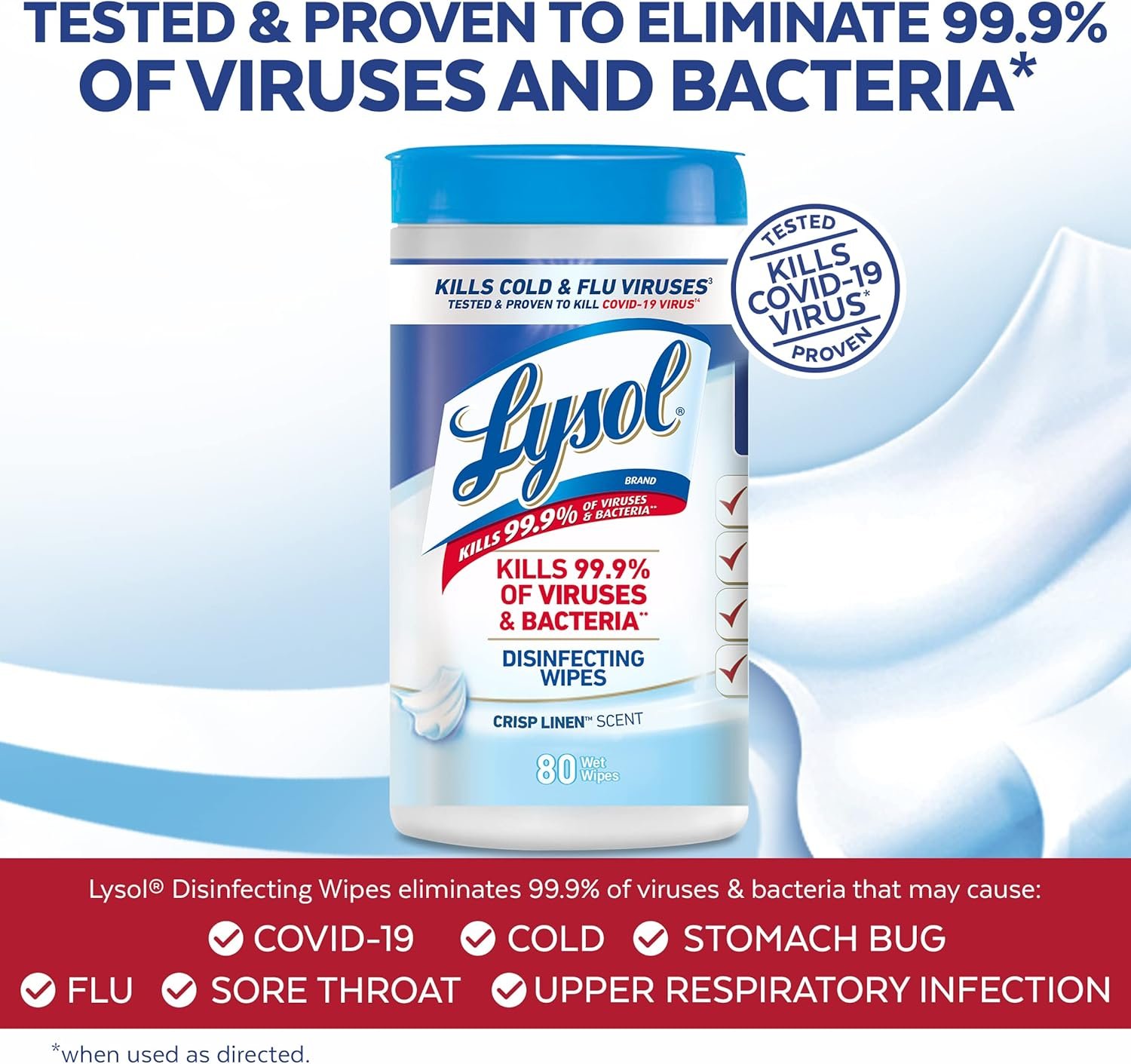 Lysol Disinfectant Wipes, Multi-Surface Antibacterial Cleaning Wipes, For Disinfecting and Cleaning, Crisp Linen, 80 Count - Image 4